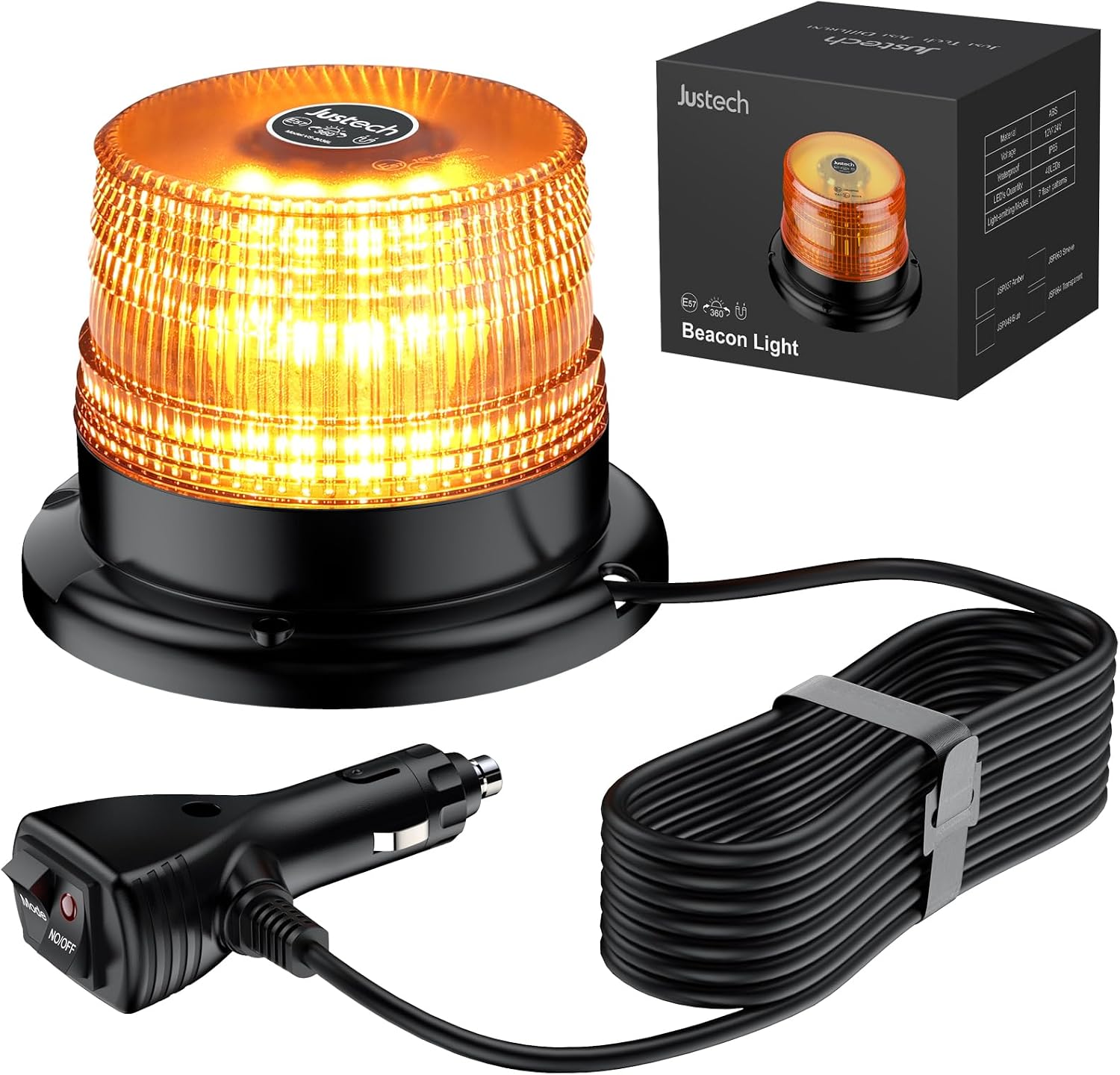 Warnleuchte Rundumleuchte 360° Gelb Blitzleuchte 7 modus mit 5m Netzkabel Doppelter Schraube 12V / 24V Warnlicht mit Magnetfuß Notfallblinklampe Magnet Transparent für Auto LKW usw