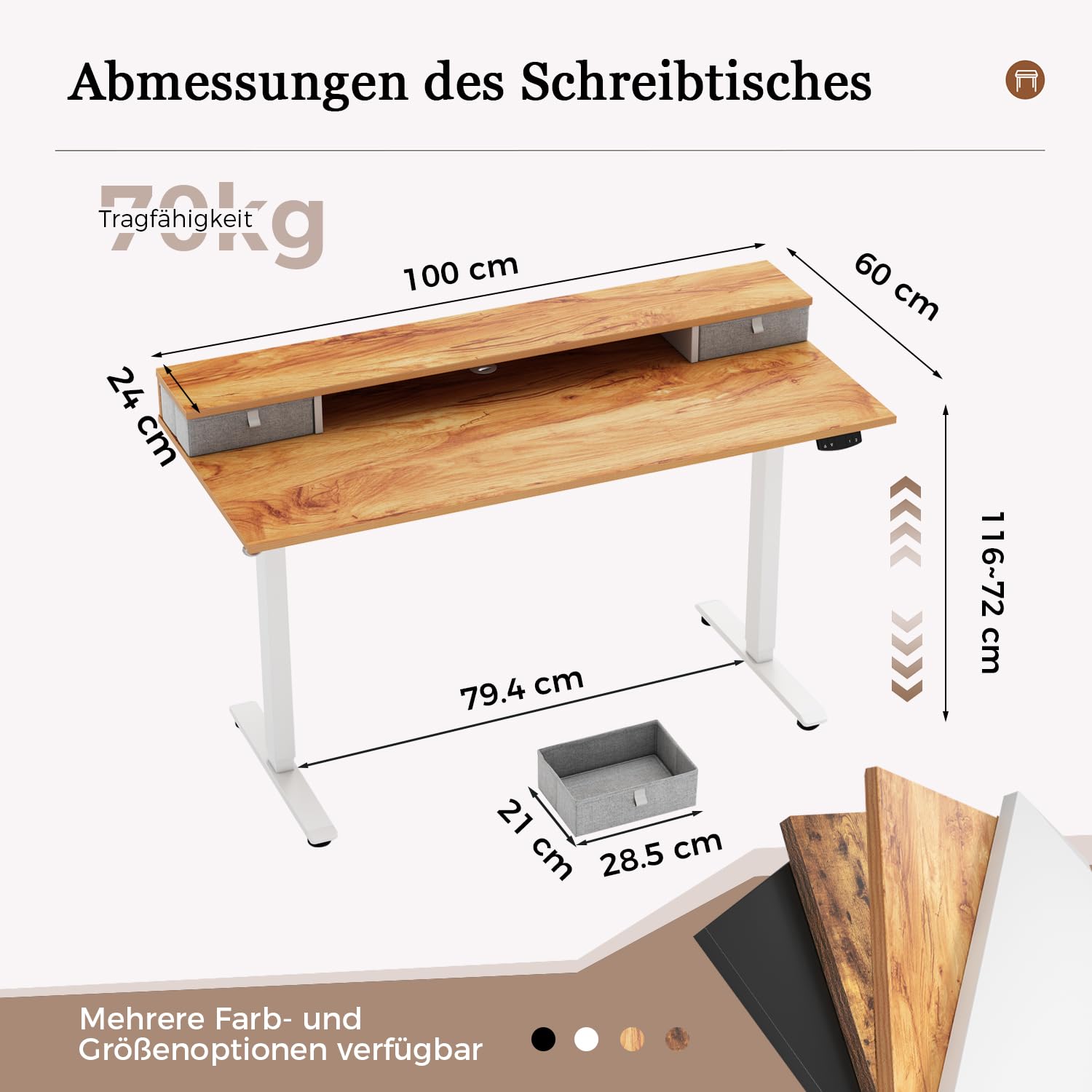 Höhenverstellbarer Schreibtisch mit Doppelschubladen, Elektrisch Höhenverstellbarer Schreibtisch, Sitz-Steh-Computertisch, Ergonomischer Stehschreibtisch