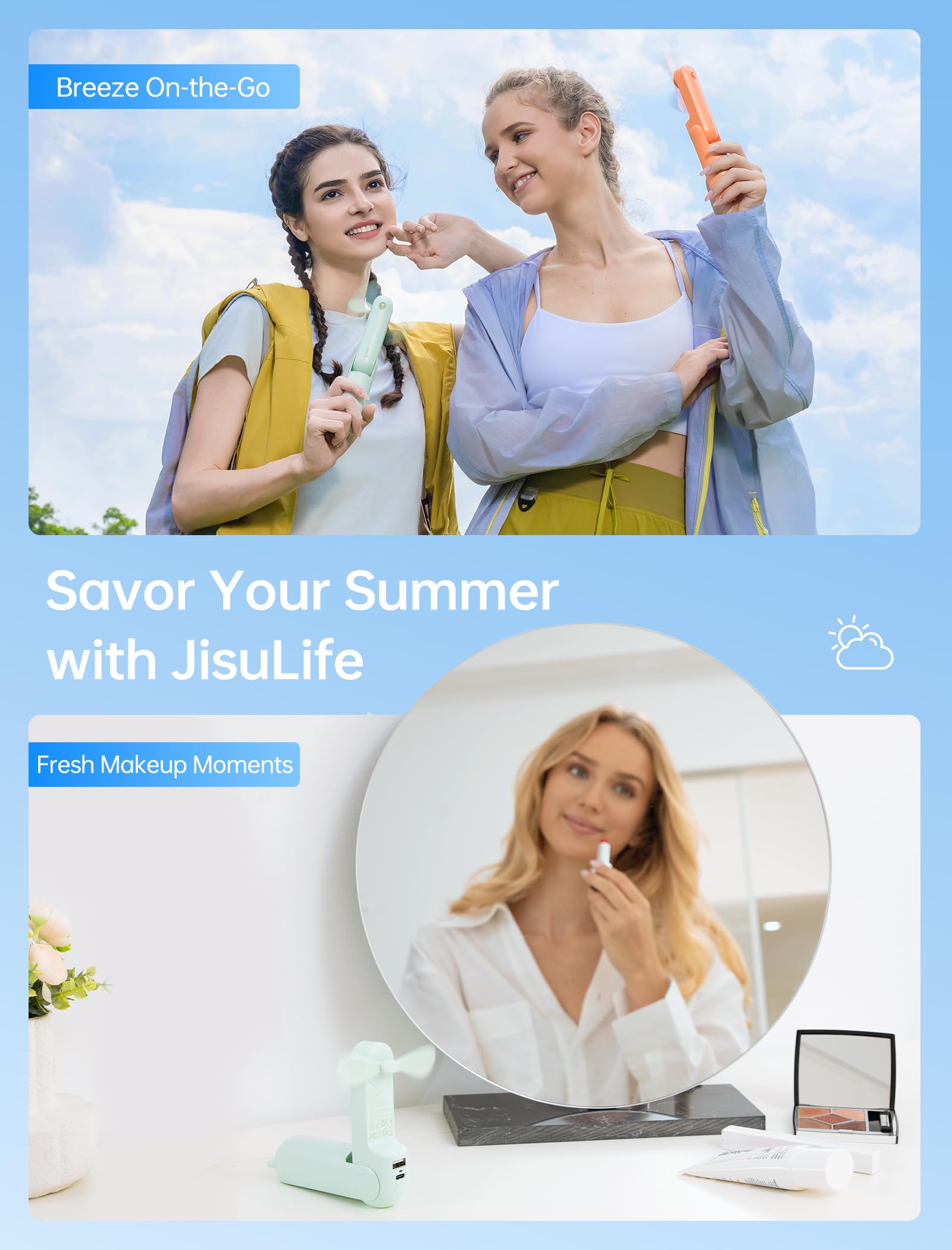 Mini Handventilator, 3-in-1 Handventilator, wiederaufladbarer USB /12–19 Betriebsstunden - mit Powerbank, Taschenlampe, tragbarer Ventilator für Reisen/Sommer, Geschenke für Frauen-Rosa