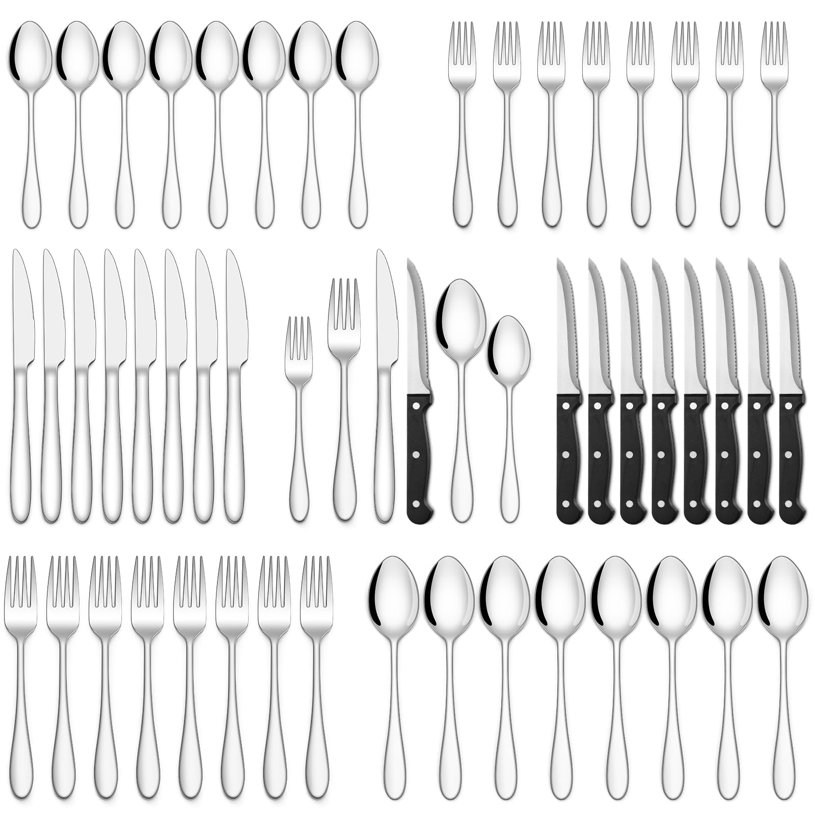 36-teiliges Besteckset aus Edelstahl mit Steakmesser, Besteckset für 6 Personen, elegantes Besteckset mit Messer, Gabel, Löffel, Besteck für Zuhause/Party/Restaurant, Geschirrspüler geeignet