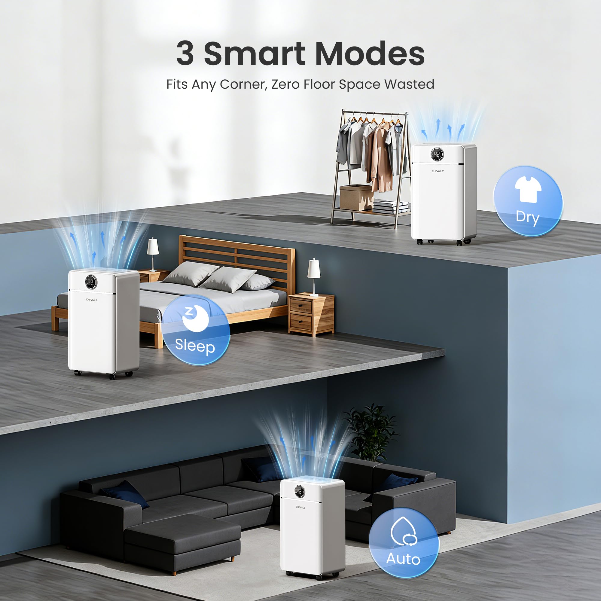 Luftentfeuchter Elektrisch, Auto Raumentfeuchter Elektrisch 30m²/120m³, Raumentfeuchter mit 3 Betriebsmodi, 24H Timer, Automatische Abtauung, Energieeinsparung - Geeignet für Keller, 1 Pack
