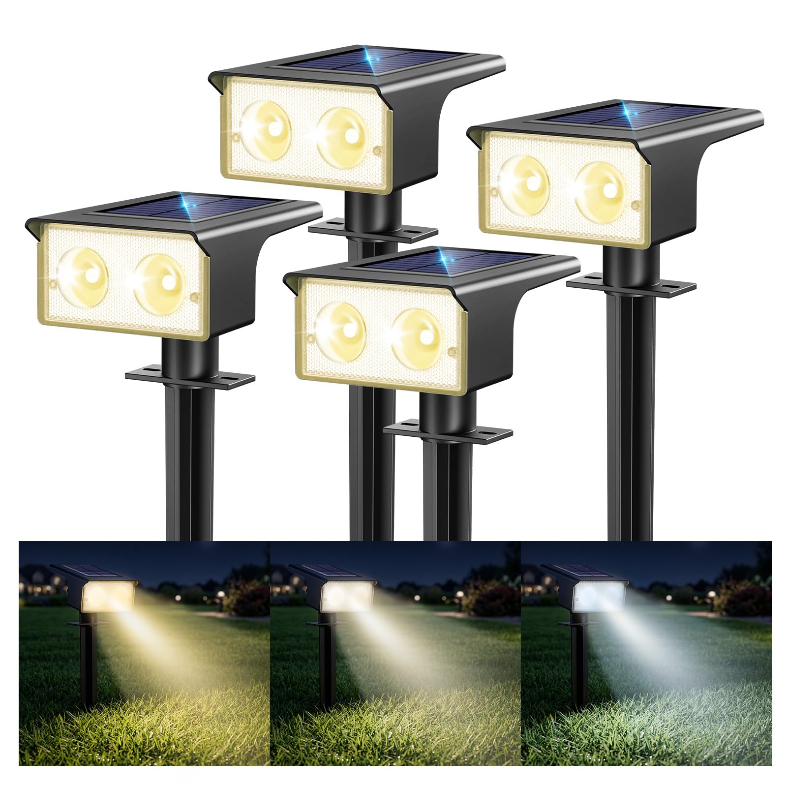Solarlampen für Außen, 3000/4500/6000K Solarstrahler für Außen Garten 3 Farben IP65 Wasserdicht LED Solar Strahler Gartenleuchten, Solarleuchten für Outdoor Baum Rasen Weg Hof Garage