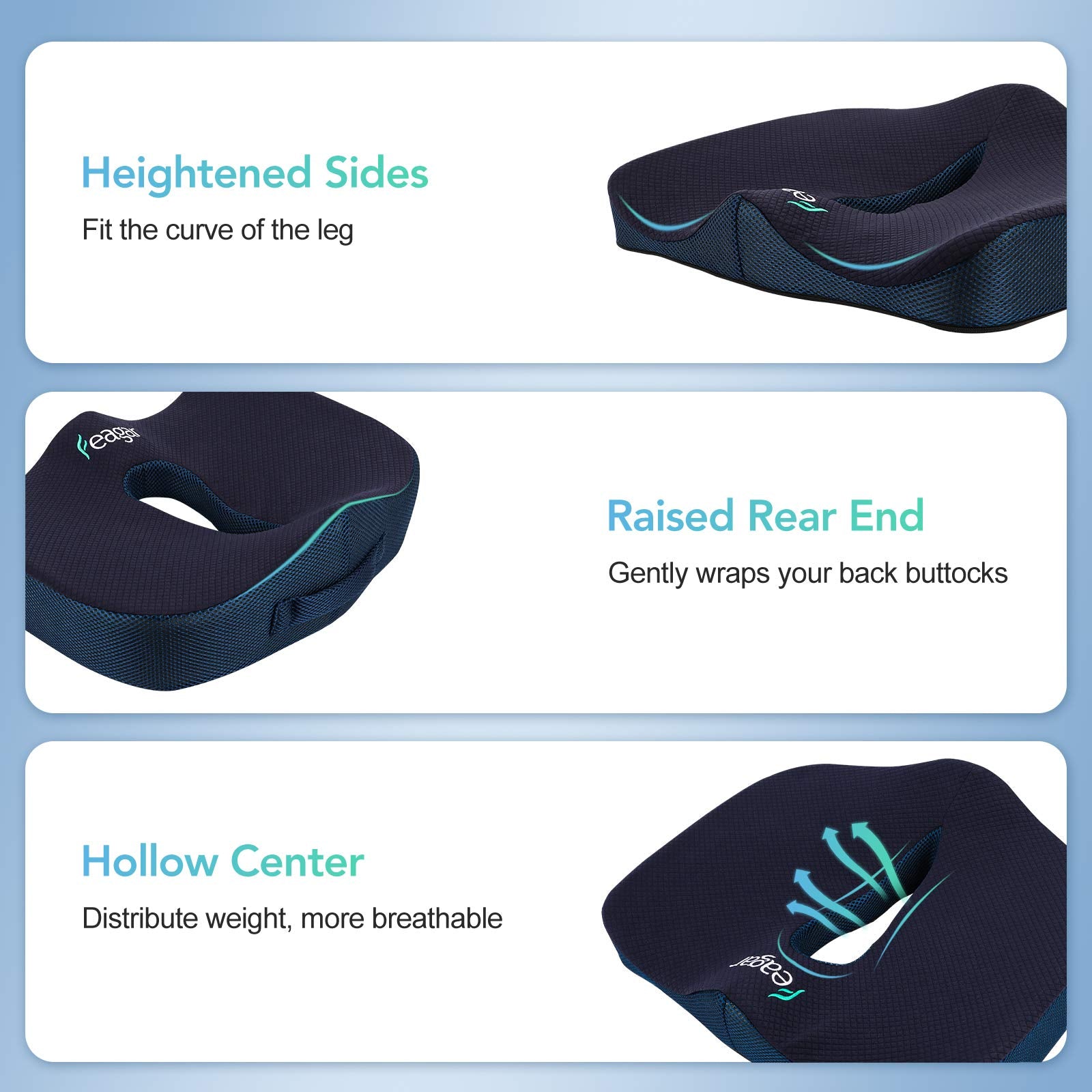 Sitzkissen, Orthopädisches Sitzkissen aus Memory Foam, Ergonomisches Sitzkissen für Bürostuhl /Autositz / Steissbeinkissen Stuhlkissen Sitzkissen Outdoor Zuhause, Schwarz