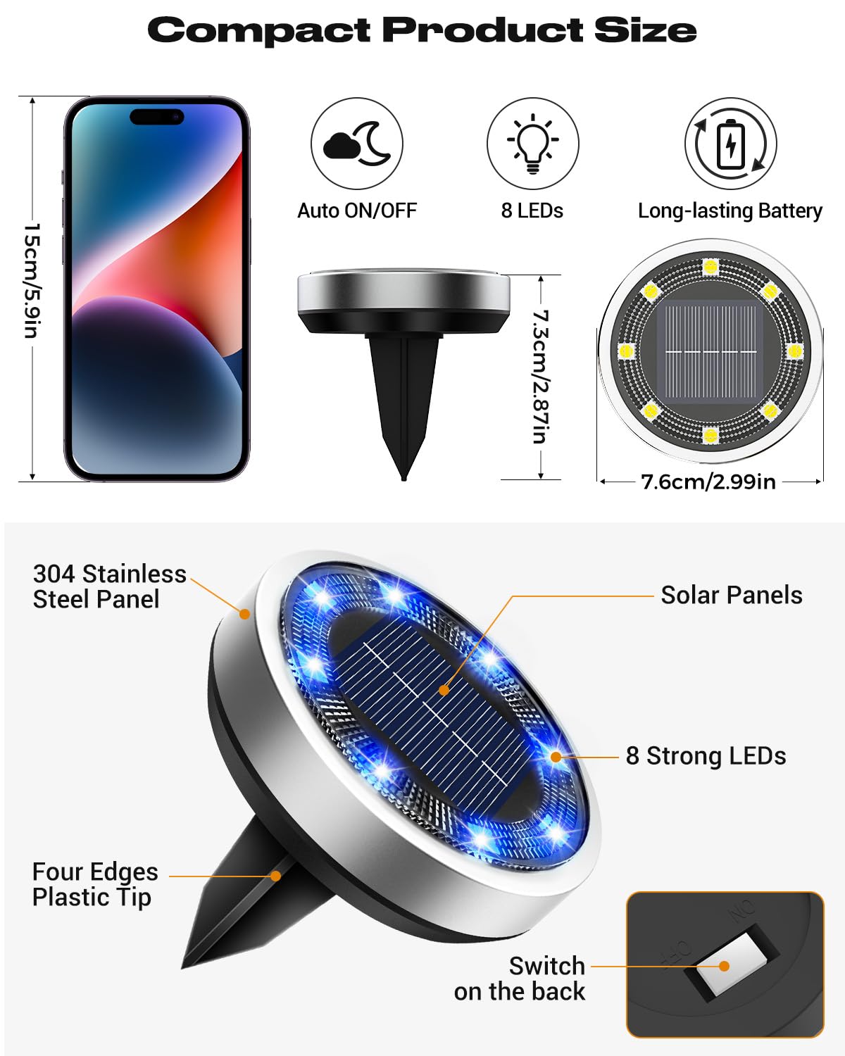 Solar Bodenleuchten Aussen, 8 LED Gartenbeleuchtung Solar Wasserdicht Boden Solarleuchten, Solarlampen für Außen Garten Rasen Auffahrt Gehweg