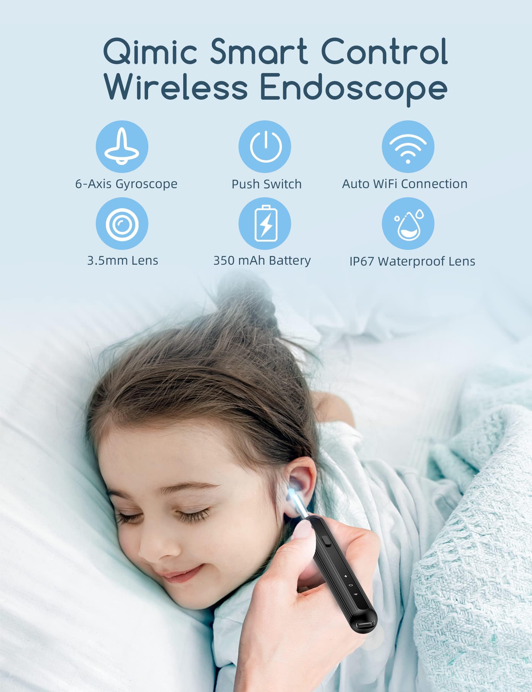 Ohrenschmalz-Entfernungs-Otoskop, WiFi Ohrreiniger, 1080P Ultra Thin HD Wireless wasserdichter Ohrspiegel mit 3,5 mm Objektiv und 6 LEDs für iPhone, iPad und Android Smartphones