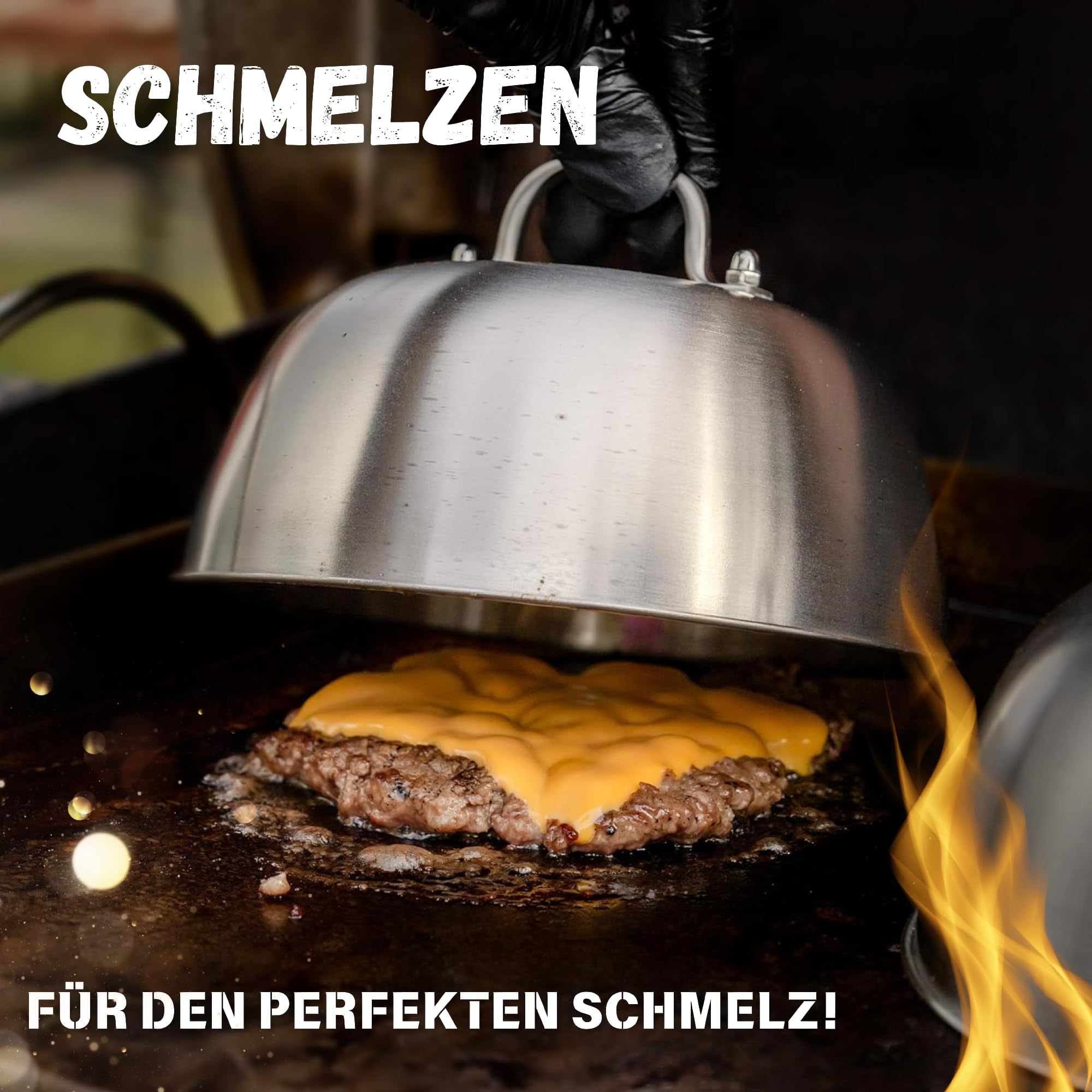 Smash Burger Set – Burger Smasher Set mit Burgerpresse, Grillspachtel, Pfannenwender & Burgerglocke - Inkl. E-Book mit Smash Burger Rezepten & Burgerpapier (6-TLG.)