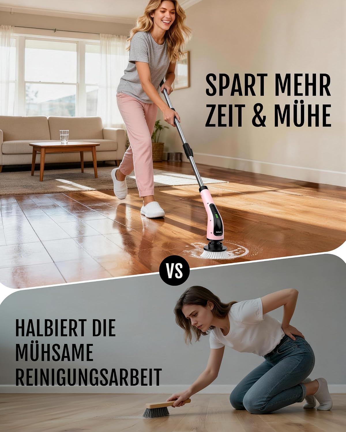 Elektrische Reinigungsbürste, 8 in 1 Electric Cleaning Brush | mit austauschbaren Bohrbürstenköpfen, Wanne mopSet, Elektrische Putzbürste mit Verstellbarem Griff für Bad Küche Auto Fußbode