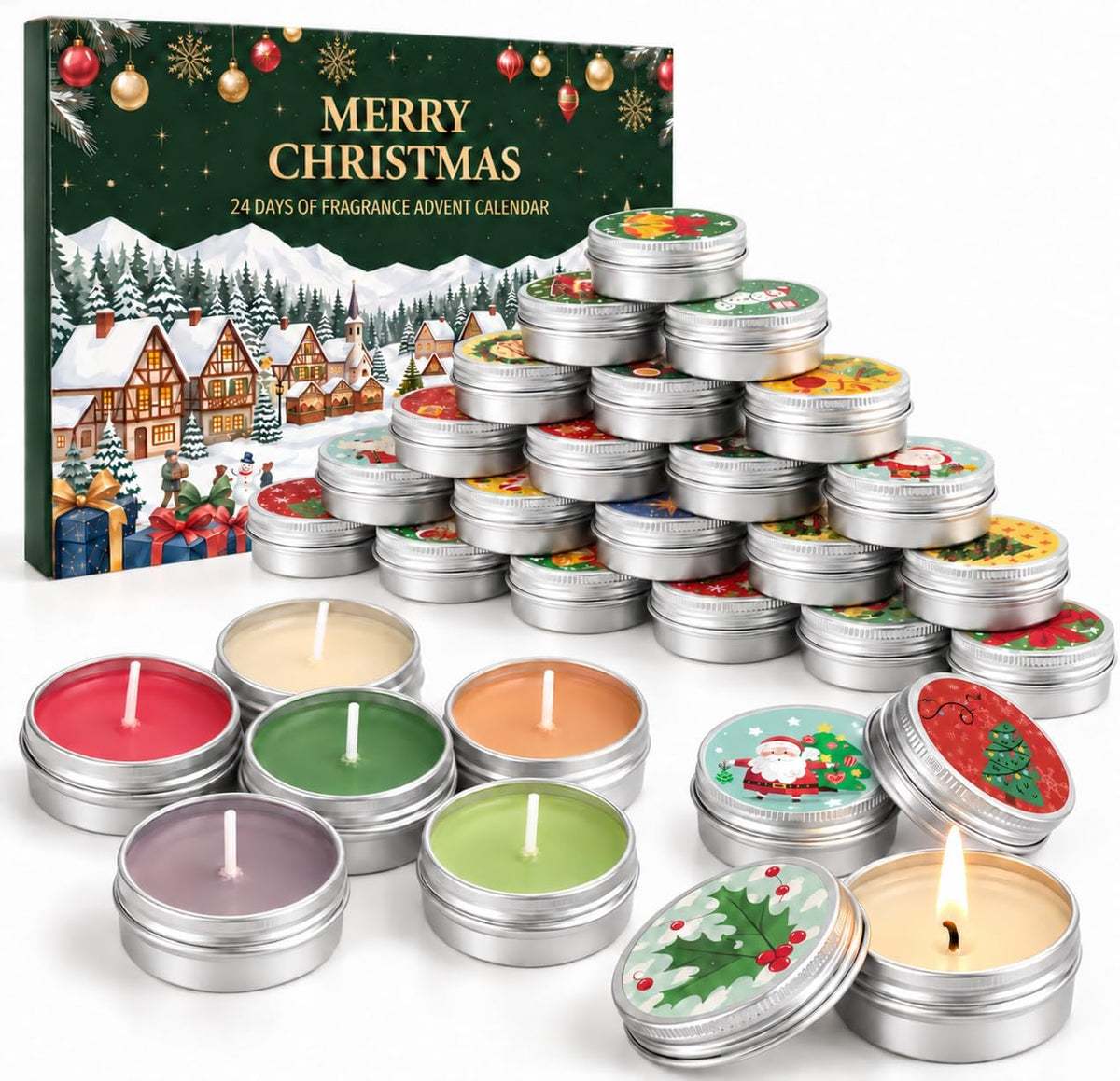 Adventskalender 2026, Duftkerzen Adventskalender Kerzen 2026, Weihnachtskalender Scented Candles 24 Tage Countdown Teelichter Geschenke für Frauen Mama
