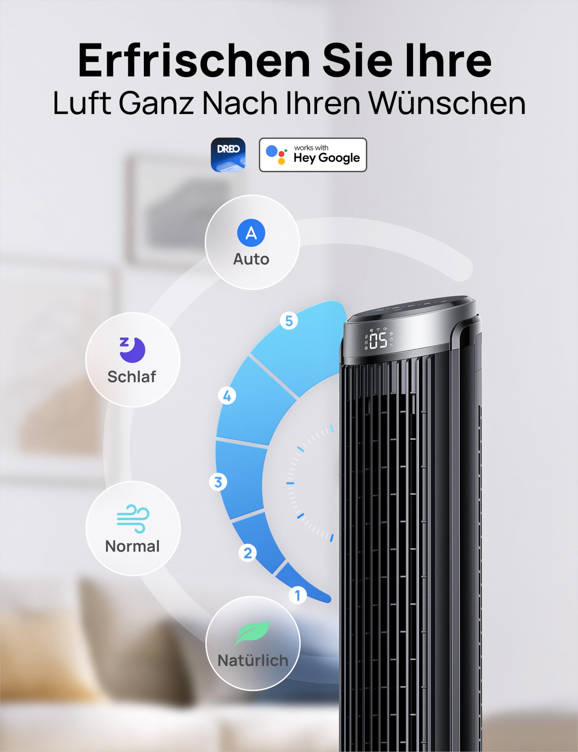 Leiser Turmventilator, Kühlung Fernbedienung 5-Geschwindigkeit 4 Modi 12 Std Timer, 90° Oszillierendes Tower Fan Standventilator für Schlafzimmer, Cruiser Pro T3, Schwarz