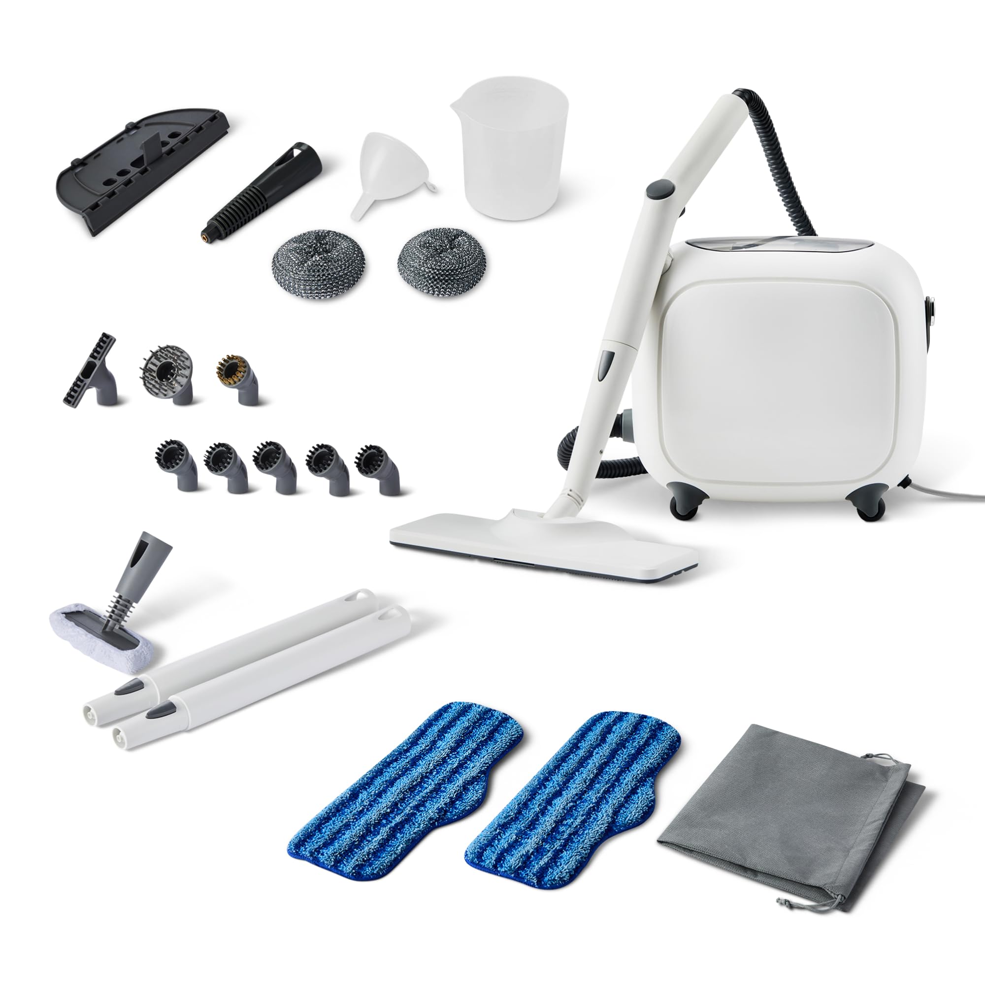 Handdampfreiniger, 1000W, 250-ml-Tank, 9 Zubehörteile, 3,6-m-Kabel, für Bad, Küche, Auto, Weiß