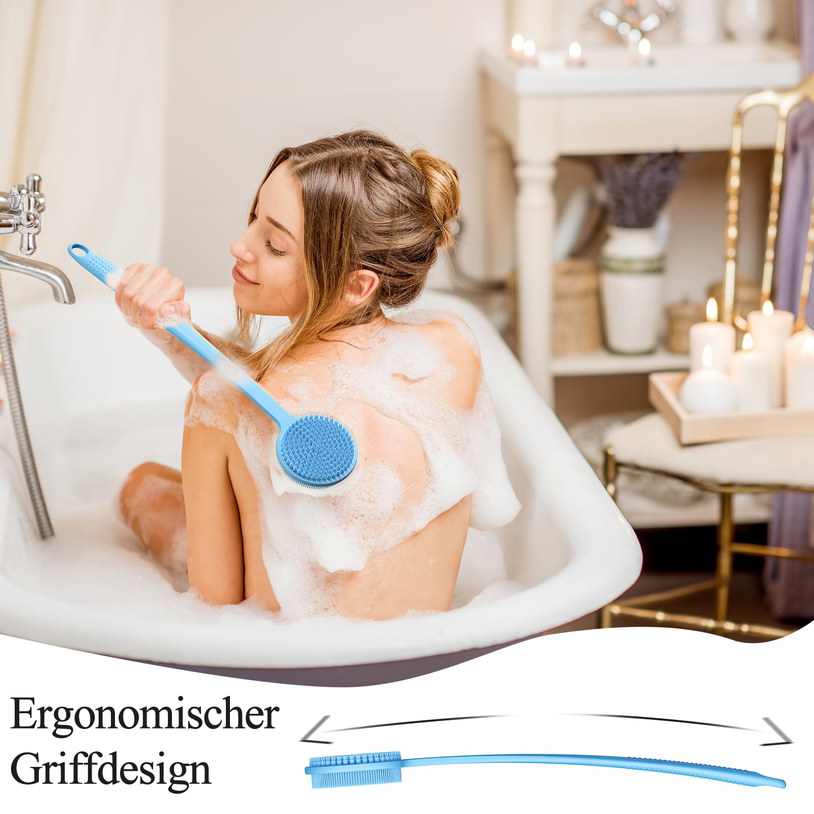 Silikon Rückenschrubber für Die Dusche, Silikon Körperschrubber mit Langem Griff, Rückenschrubber, Abgestorbene Haut entfernen und Massage
