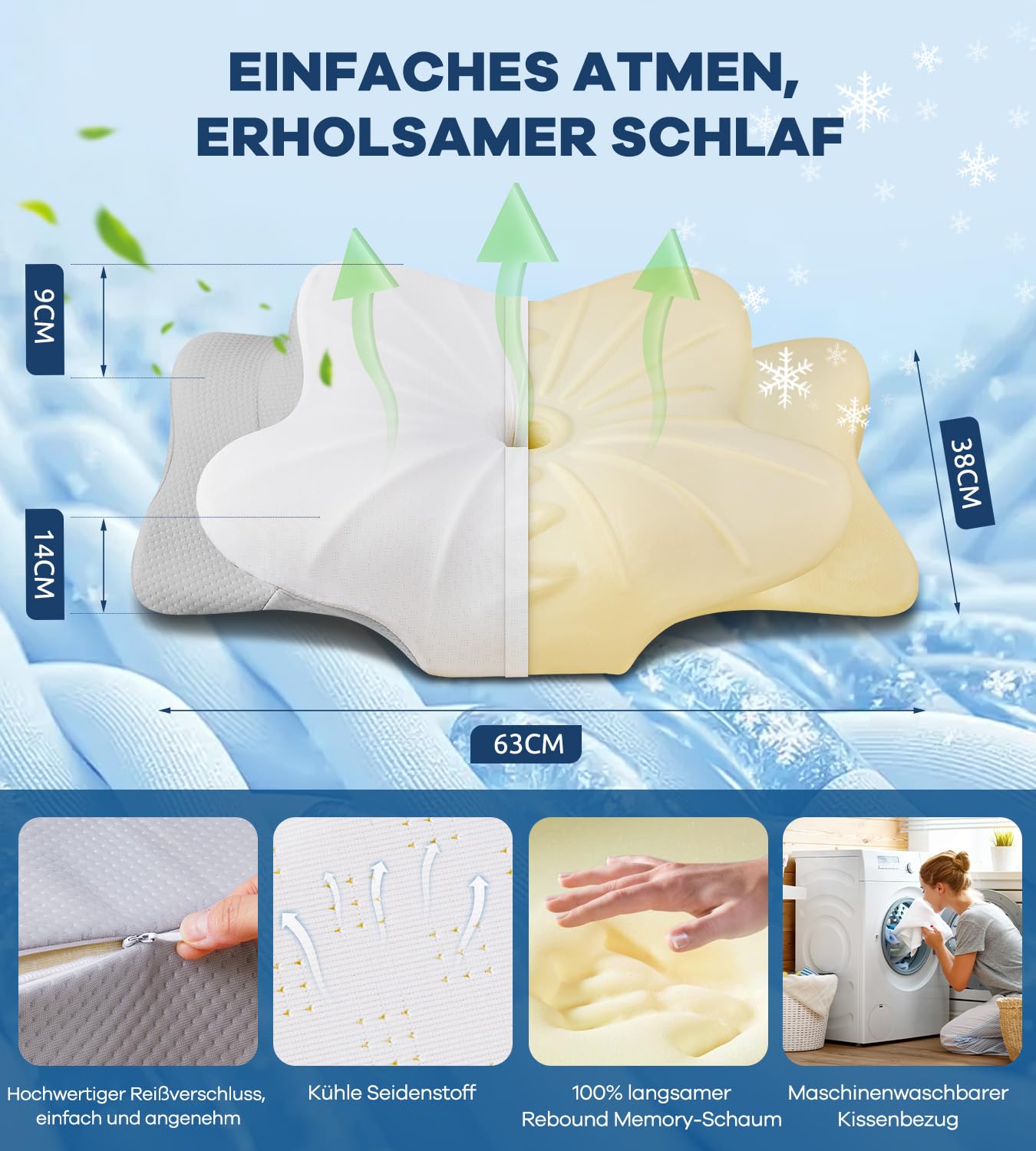 Memory Schaumkissen, ergonomisches Halskissen, Seitenschläferkissen für Seiten, Rücken- und Magenschläfer