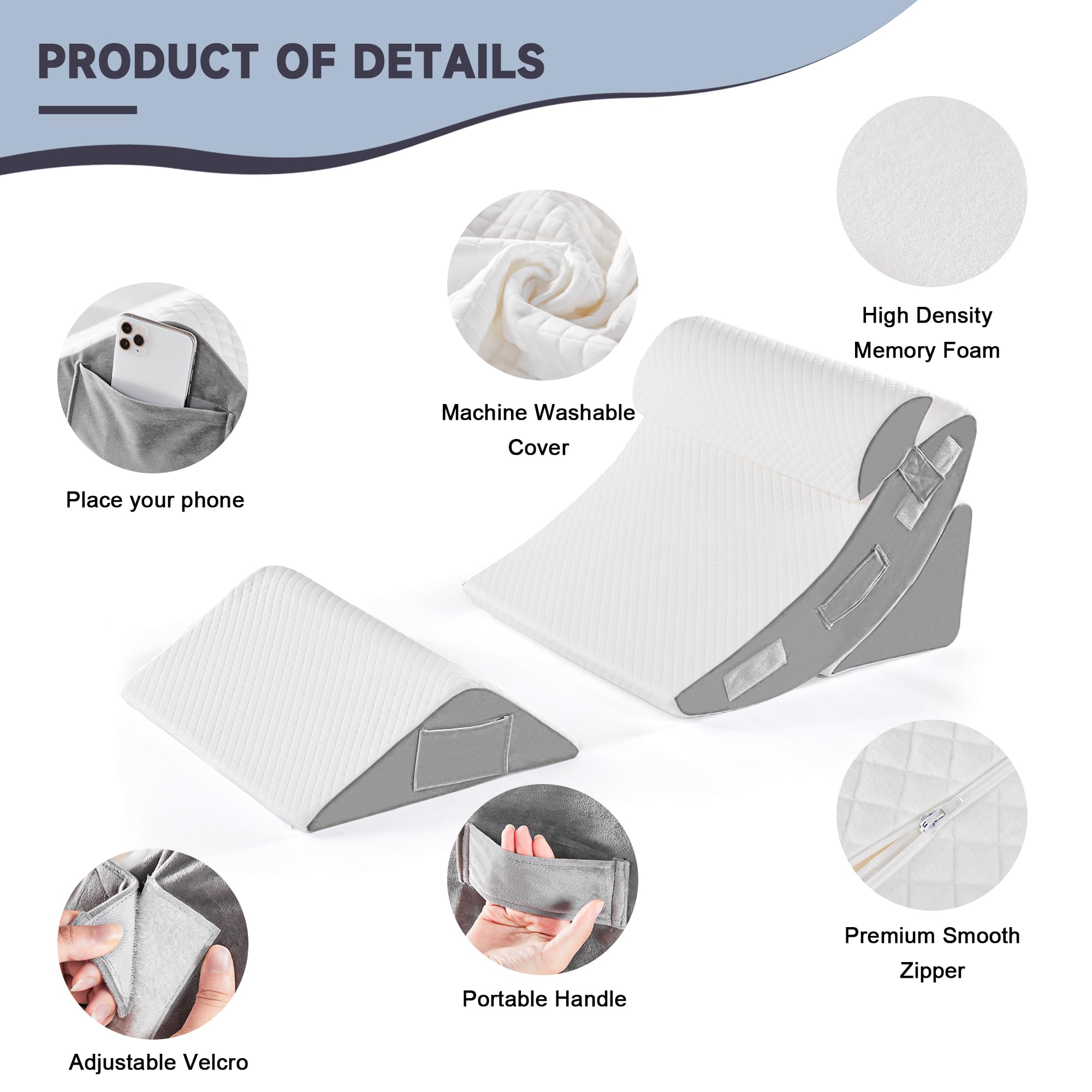 Orthopädische Bett Keil Kissen Set für das Schlafen, Post Chirurgie Schaum Kissen für Körper, Rücken und Beine Schmerzlinderung, Dreieck justierbare Stützkissen mit Säure Reflux Schlafkissen Weiß