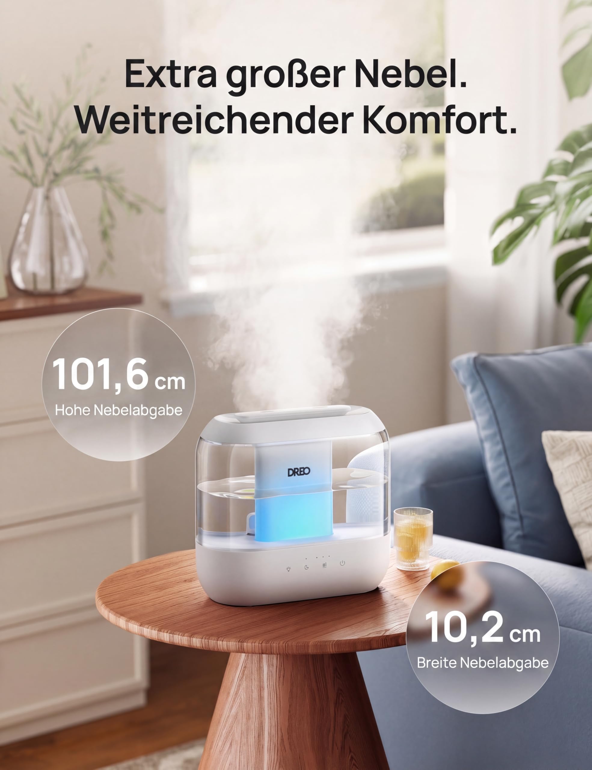 Smart Luftbefeuchter für Schlafzimmer, oben befüllbarer 4L Supergroßer Kühler Nebel Humidifier mit Öl Diffusor und Nachtlicht, 36 Stunden Laufzeit, leiser Ultraschall Luftbefeuchter Zuhause