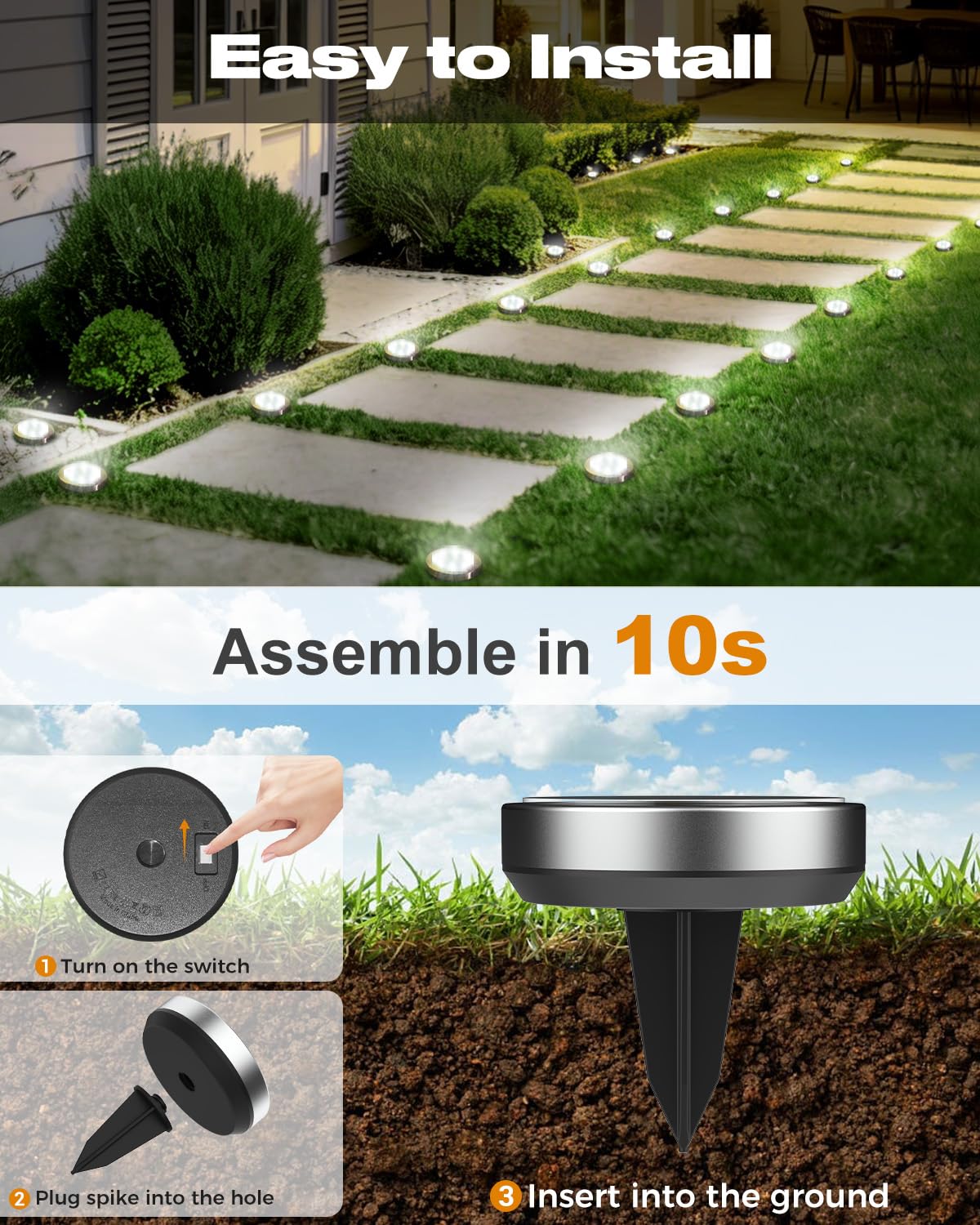 Solar Bodenleuchten Aussen, 8 LED Gartenbeleuchtung Solar Wasserdicht Boden Solarleuchten, Solarlampen für Außen Garten Rasen Auffahrt Gehweg