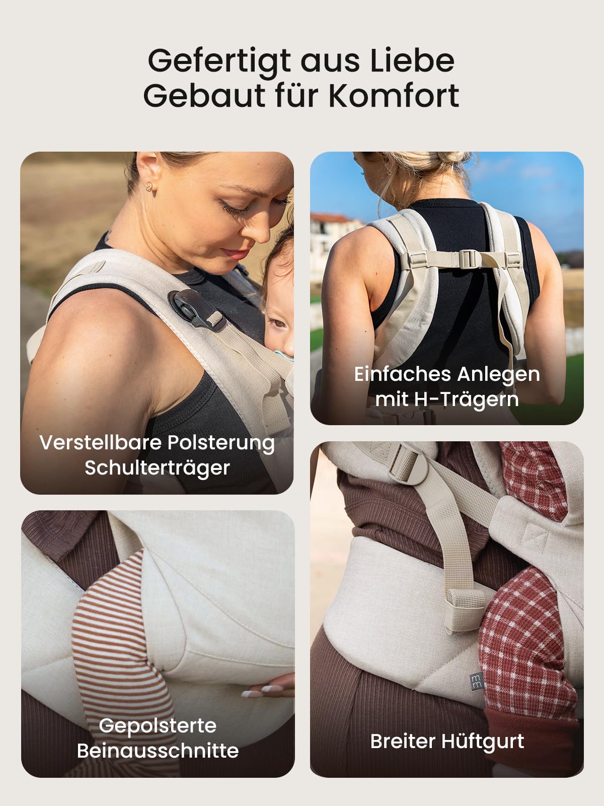 Babytrage, Ein-Klick-Schnalle für Einfaches Anlegen, Bequemer Träger von Neugeborenem bis Kleinkind mit Kopfstütze (3-20kg, 3-24Monate), Ergonomisch & Leicht
