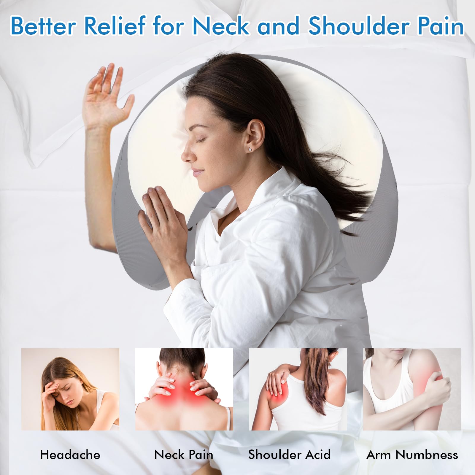Seitenschläferkissen mit Armloch & Seidigem Kühlbezug, Ergonomisches Memory Foam Nackenkissen für Druckentlastung, Orthopädisches Kopfkissen mit Eisseide-Gewebe für Schulter & Arm