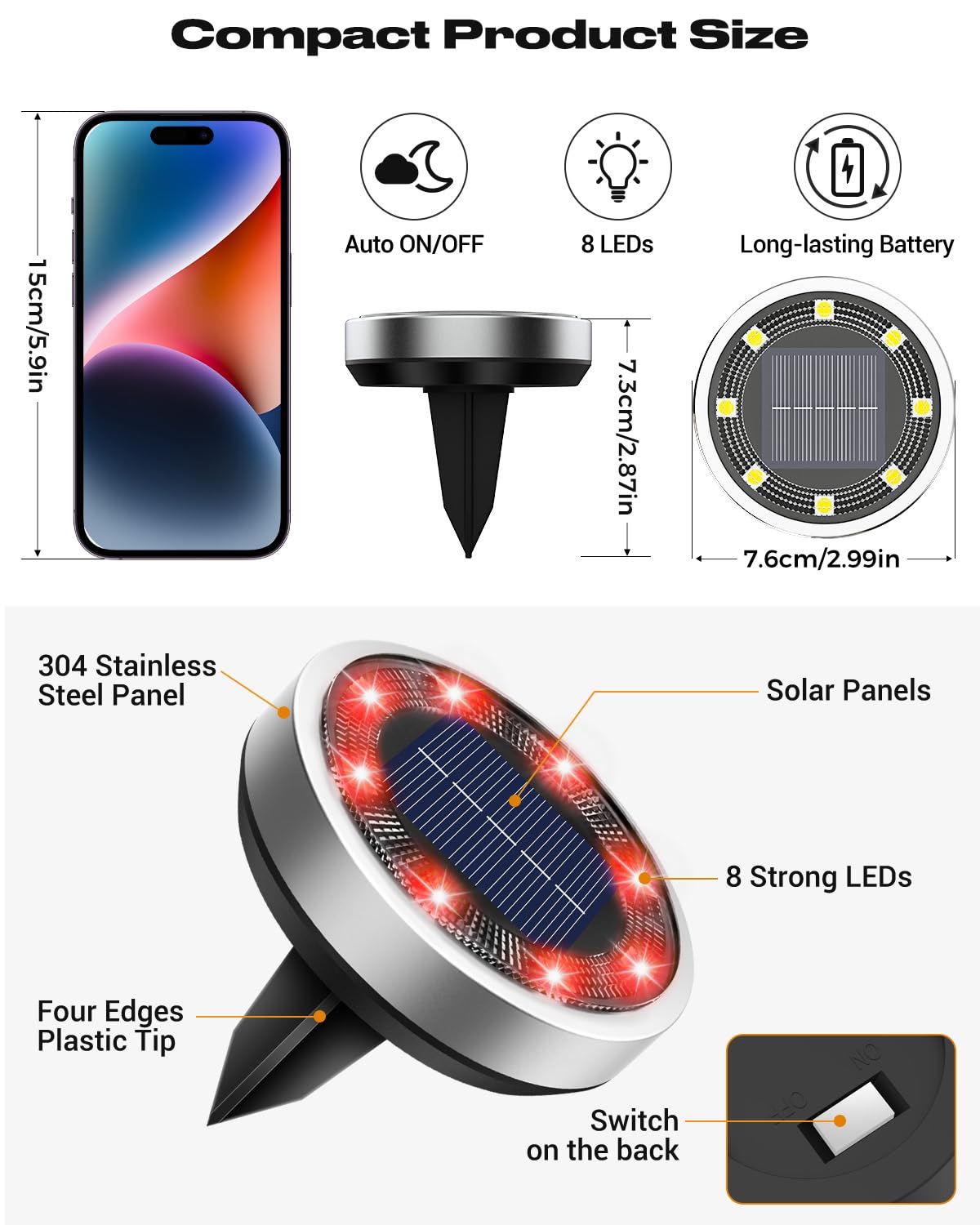 Solar Bodenleuchten Aussen, 8 LED Gartenbeleuchtung Solar Wasserdicht Boden Solarleuchten, Solarlampen für Außen Garten Rasen Auffahrt Gehweg