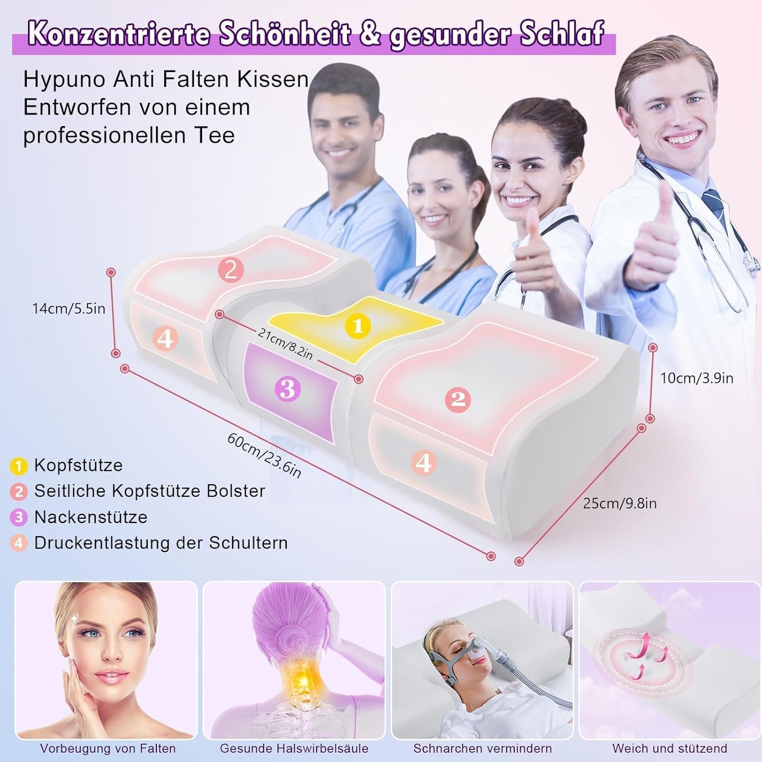Nackenstützkissen gegen Nackenschmerzen, orthopädisches Kopfkissen, ergonomisches Memory Foam Nackenkissen mit 2 Höhen, Hohlraum & kühlendem Bezug, für Seiten- und Rückenschläfer