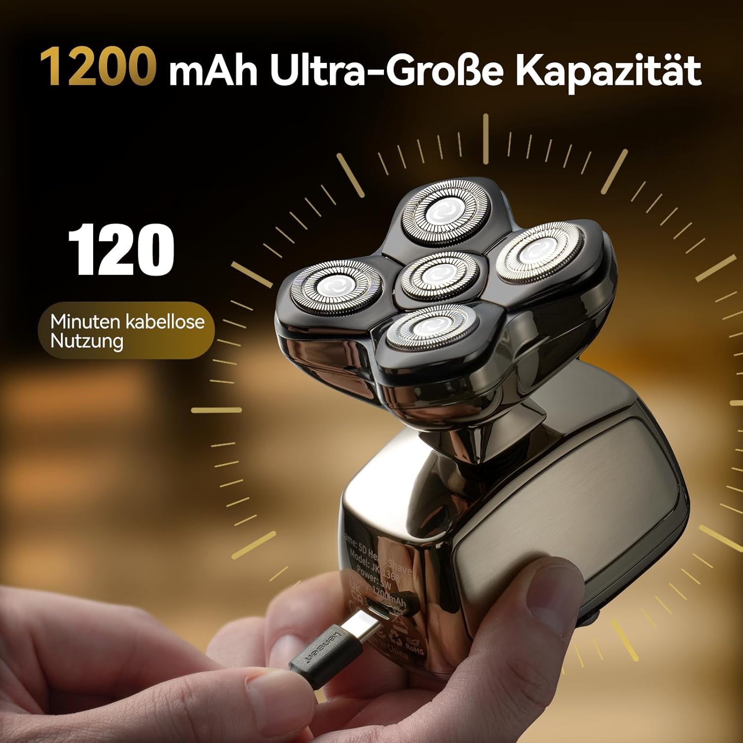 Glatzen Rasierer Herren, Kensen 5 In 1 Kopfrasierer Wasserdicht Head Shaver Men Magnetische Rasierer Glatze Herren Wiederaufladbar Glazenrasierer Typ-C Nass- Und Trocken