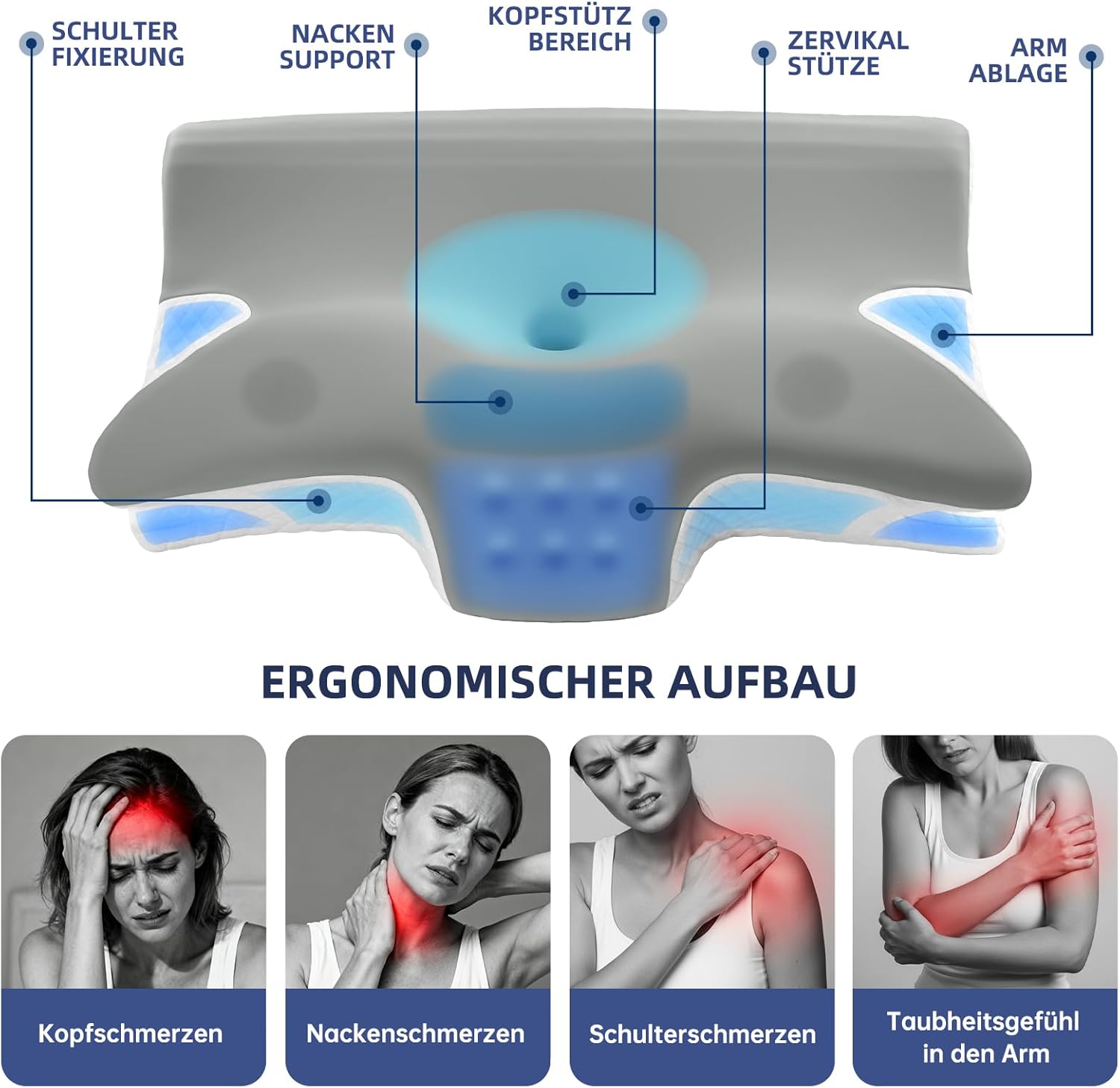 Ergonomisches Nackenstützkissen, 2 in 1 Kopfkissen aus Memory-Schaum