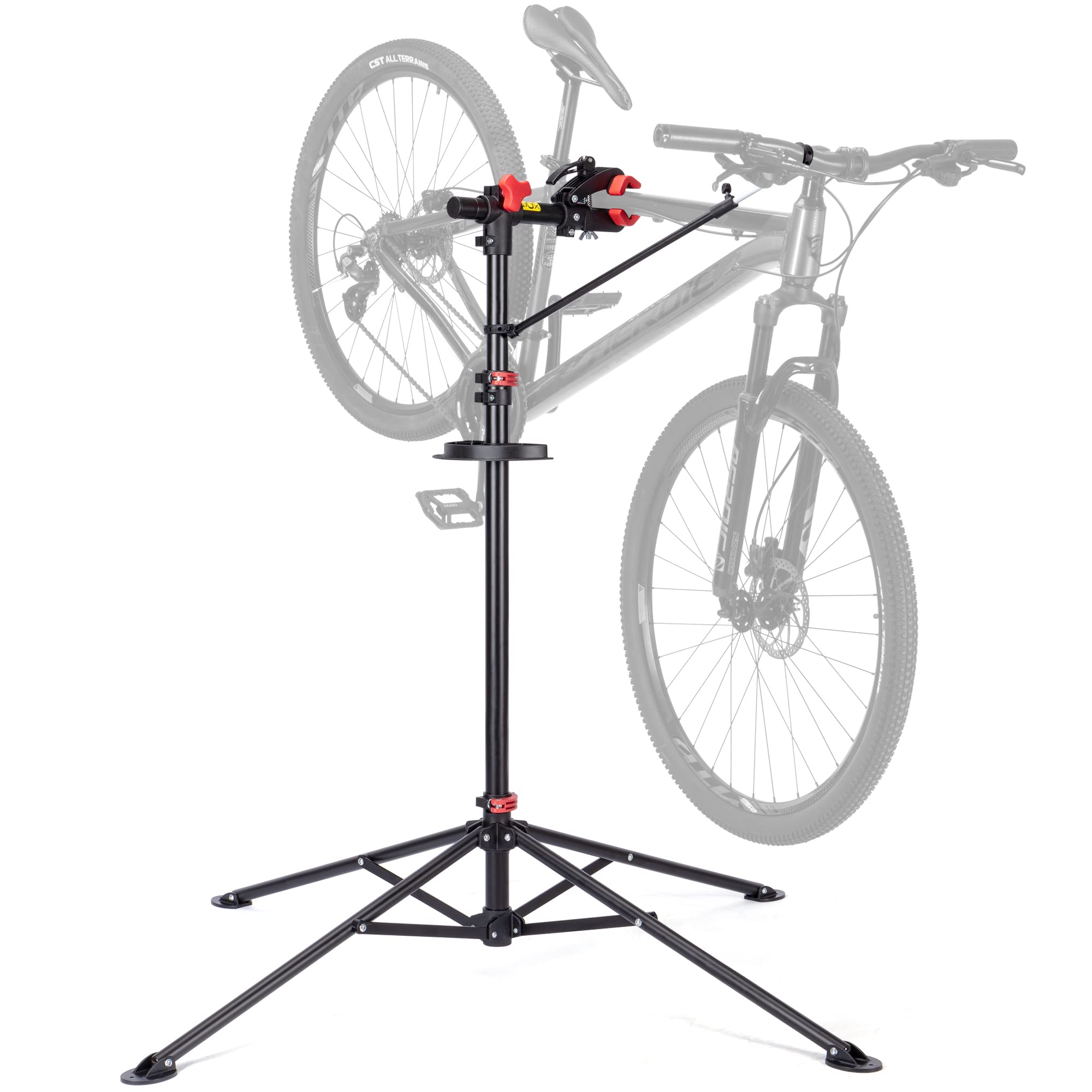 Fahrradmontageständer - Professioneller Reparaturständer mit Werkzeugschale und magnetischem Fach, drehbar und faltbar, maximale Belastung 30 kg