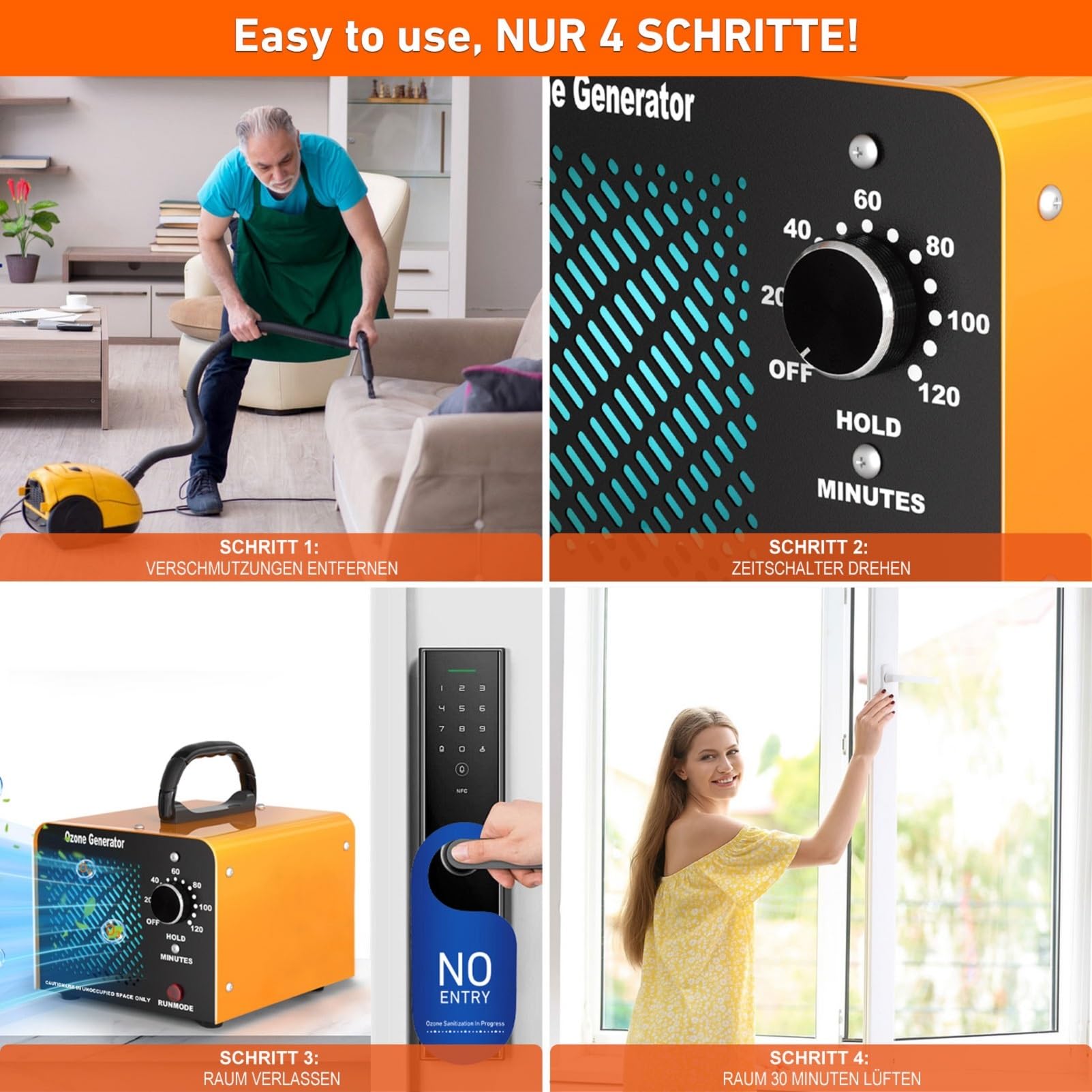 Ozongenerator O3 65000 mg/h, Ozongenerator für Autos, Industrie-Ozon-Geräteheim mit 120-Minuten-Timer, O3-Ozoniser bis 300 m2, Ozongenerator für Garagen, Haustiere, Küche, Handel, Hotels