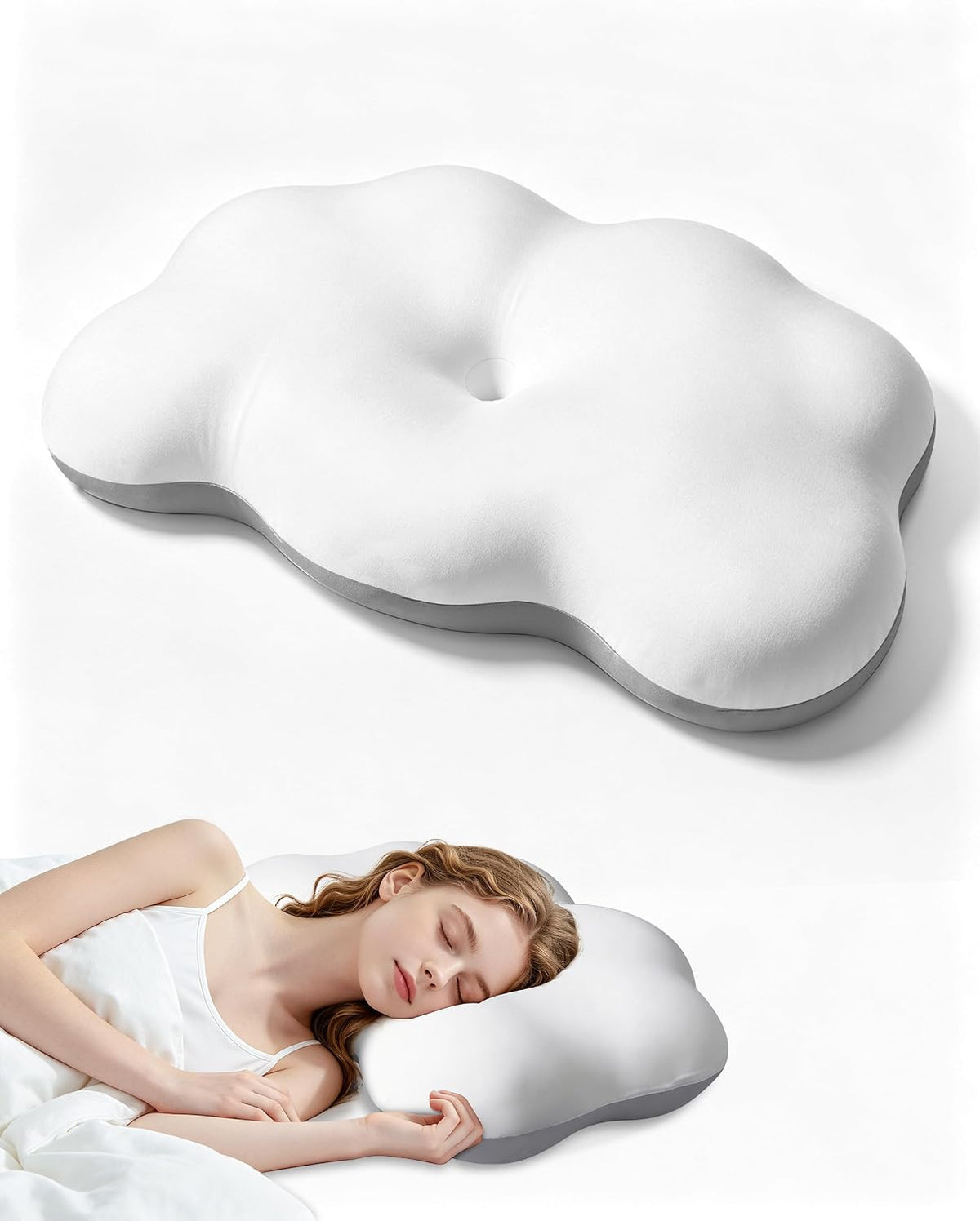 Nackenkissen Wolkenkissen Memory Foam für Alle Schläfer, Weiß+Grau
