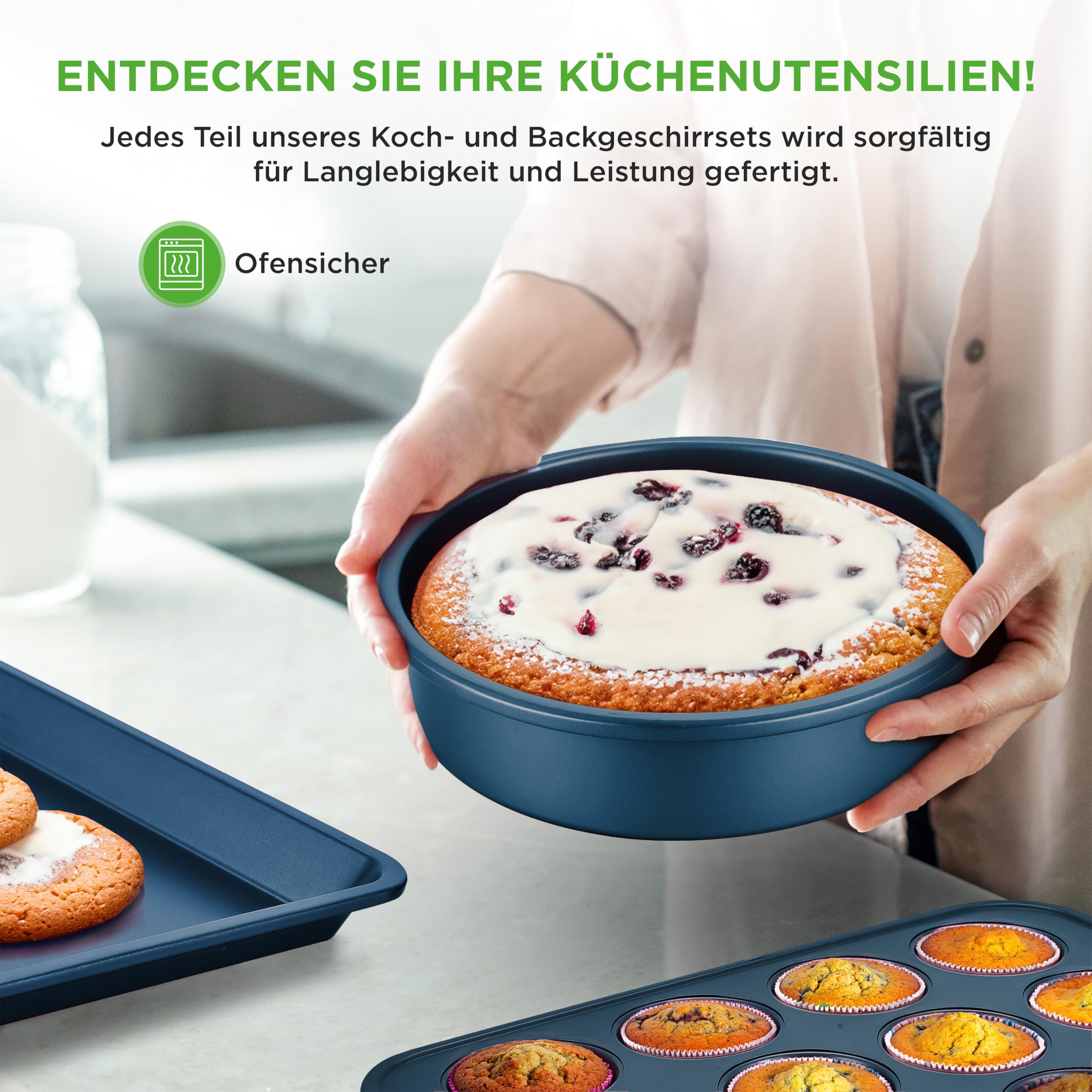 20-teiliges Non-Stick-Saucepan, Pfannen- und Backformset - Kochset PFOA/PFOS frei für Gas, Strom, Keramik und Induktion - Enthält Pfannen, Töpfe, Backdosen, Laibdose, Muffinform