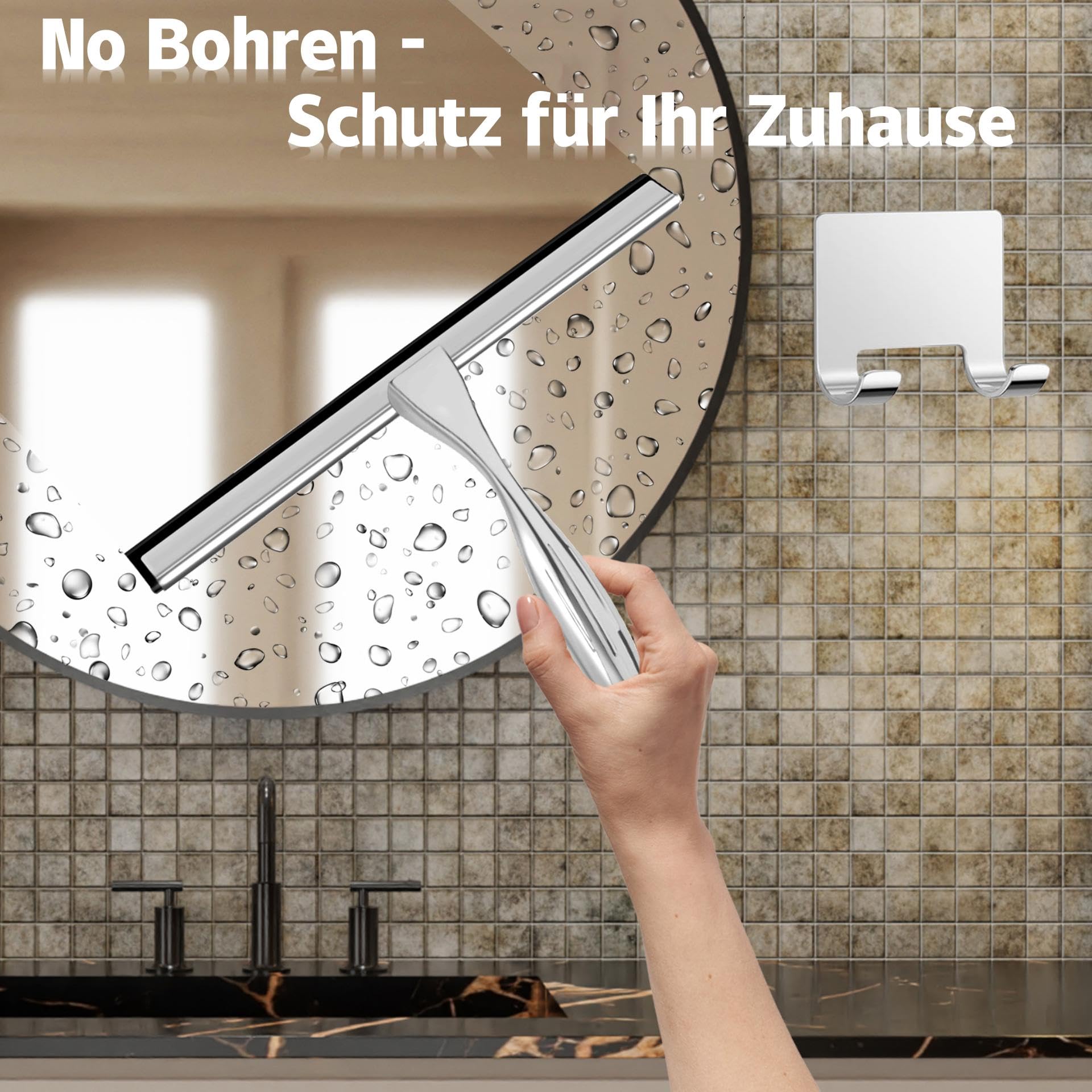 Duschabzieher Mit Selbstklebe Haken & Ersatzklingen, Silber Abzieher Dusche, rutschfest Kurzer Handgriff Glaswischer, Glas Wasserschieber, Duschwand Abzieher