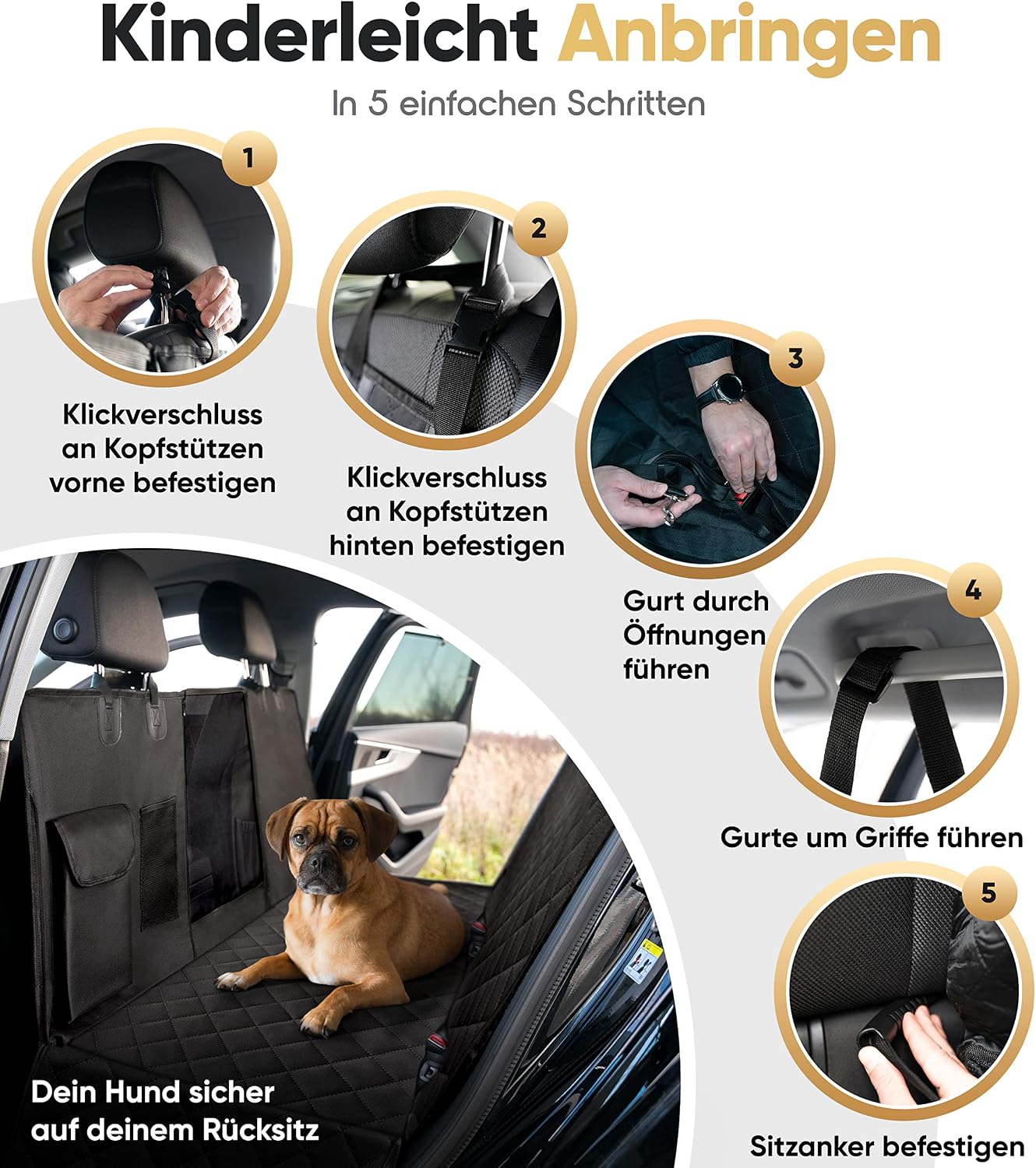Autoschondecke Hund Rücksitz wasserdicht & Kratzfest - Universal Hundedecke für Auto Rückbank inkl. Seitenschutz und Sichtfenster - Hunde Autodecke, Rückbank Schutz