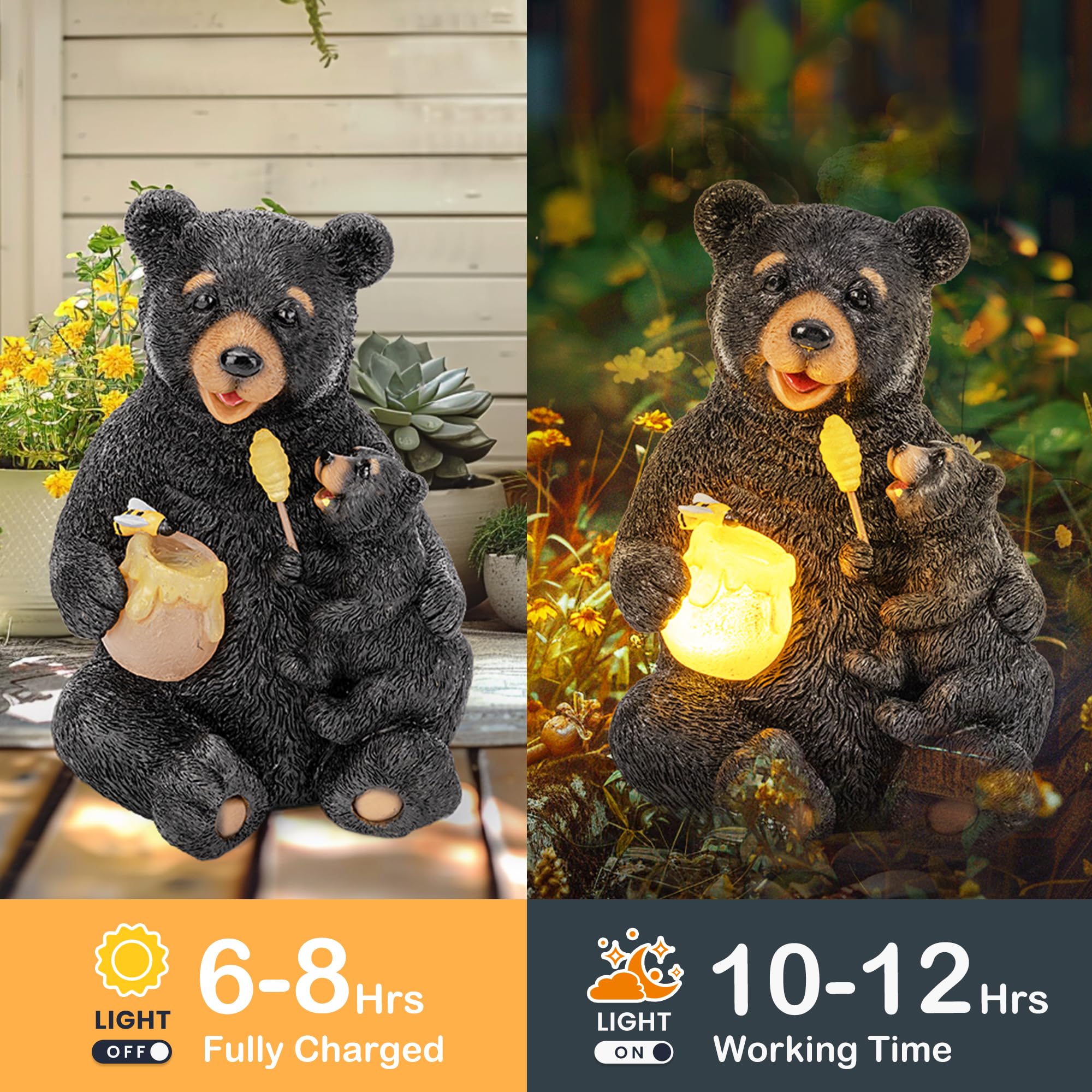 Solar Statuen Gartendeko, Bär Mutter und Bär Kind umarmen Sich, Geburtstagsgeschenk für Frauen, Geschenke für Mama, Wetterfest Gartendeko für Terrasse, draußen, Hof
