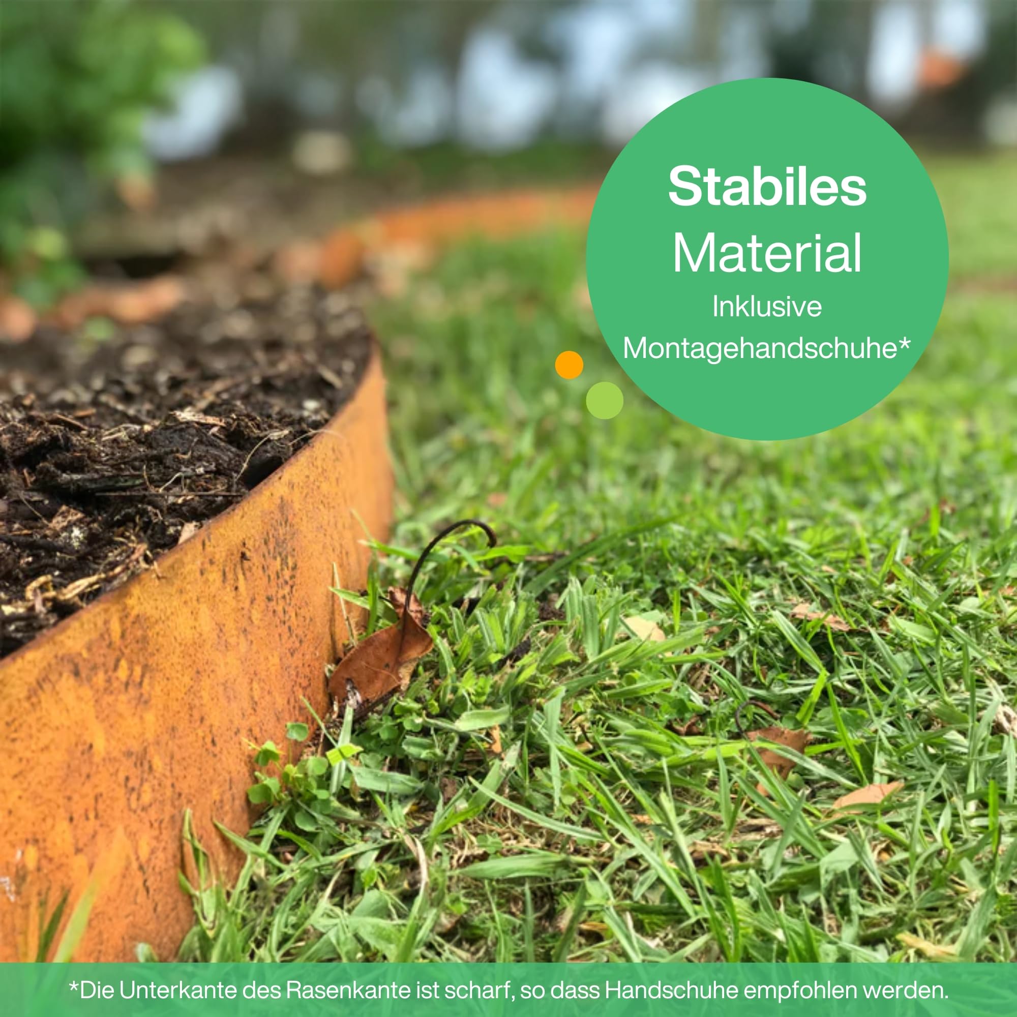 Stahl Rasenkante 10 m, Metall Blumenbettkante 14 cm hoch, einfache Montage, Blumenbettrand mit Rost, 1 Paar Montagehandschuhe inklusive