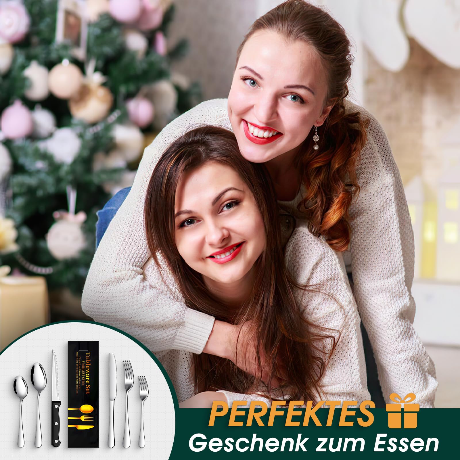 Besteck Set Schwarz für 8 Personen, 48-teiliges Edelstahlbesteckset mit Steakmesser, elegantes Besteck mit Messer, Gabel, Löffel, Besteck für Küche/Restaurant