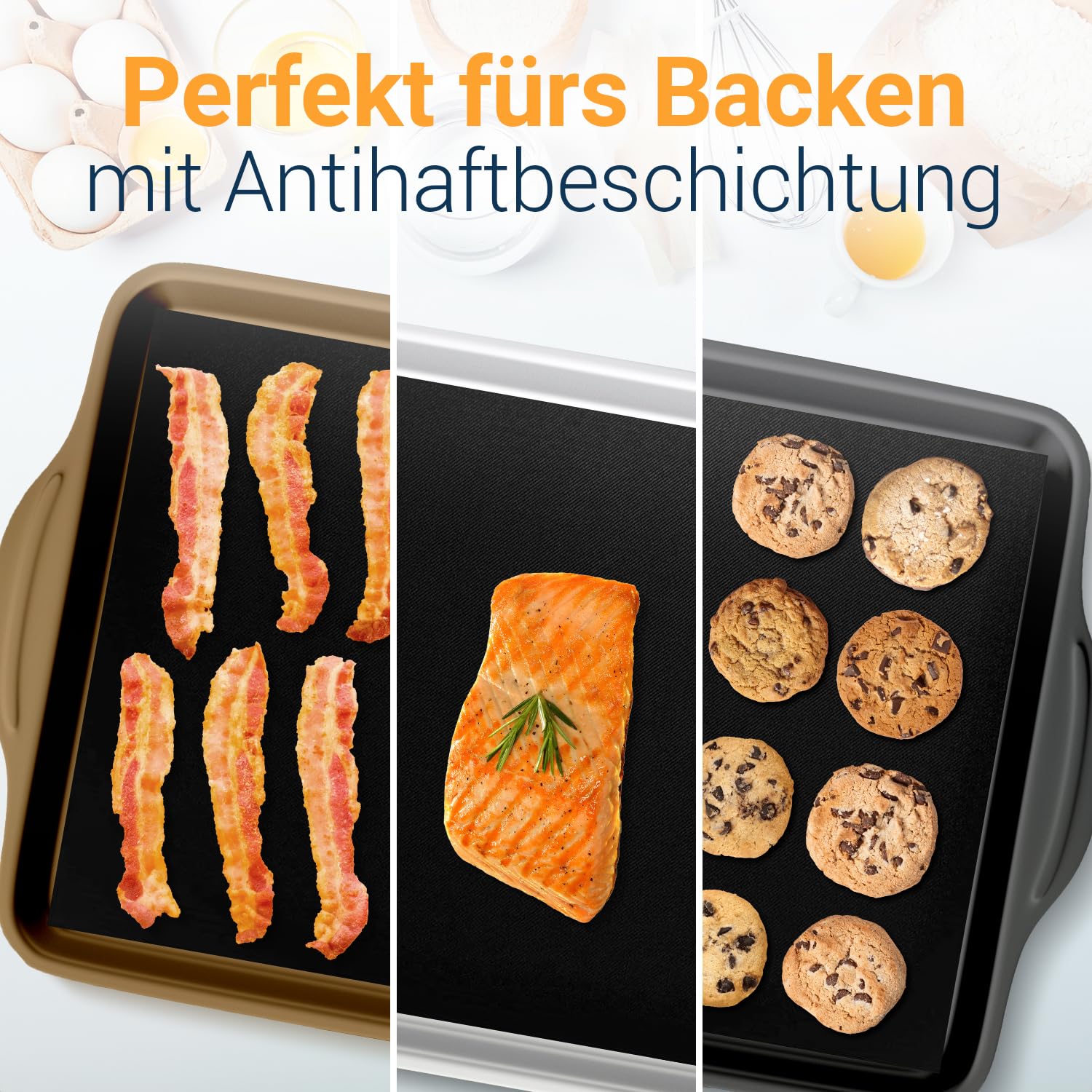 Dauerbackfolie für Backofen und Grill, Backpapier wiederverwendbar geeignet für Elektro- und Gasbackofen, antihaftbeschichtet, für den Backofenboden, BPA- und PFOA-frei (3er Pack)