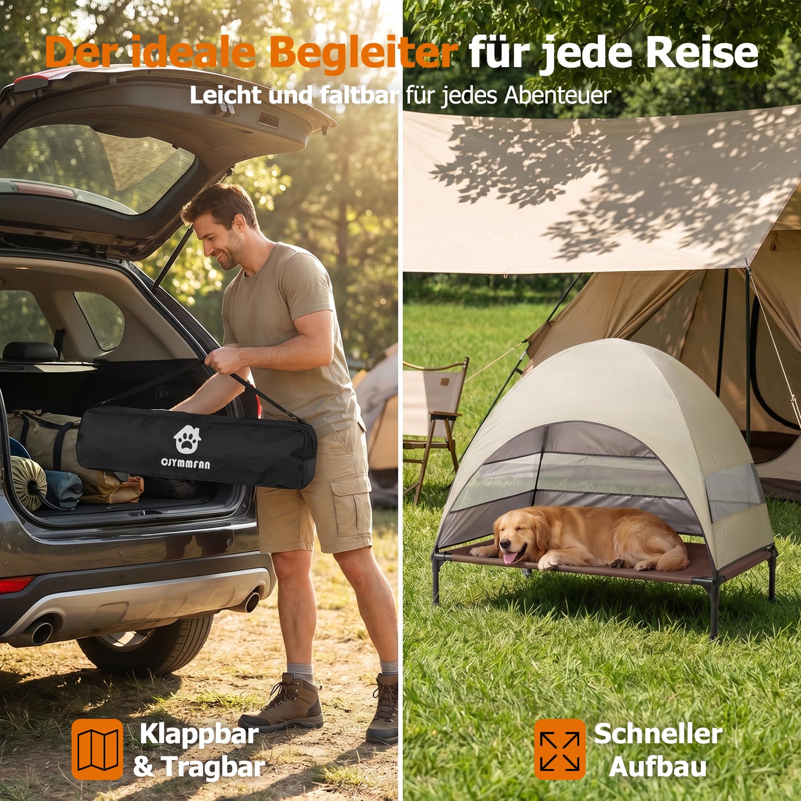 Erhöhtes Hundebett Outdoor mit UV-beständiges Dach,Hundeliege Klappbar mit Anti-Rutsch-Füßen, Hundezelt Outdoor mit Großem Schatten, Kühlendes ErhöHtes Hunde Bett für Camping, Garten & Pool (Grau, L)
