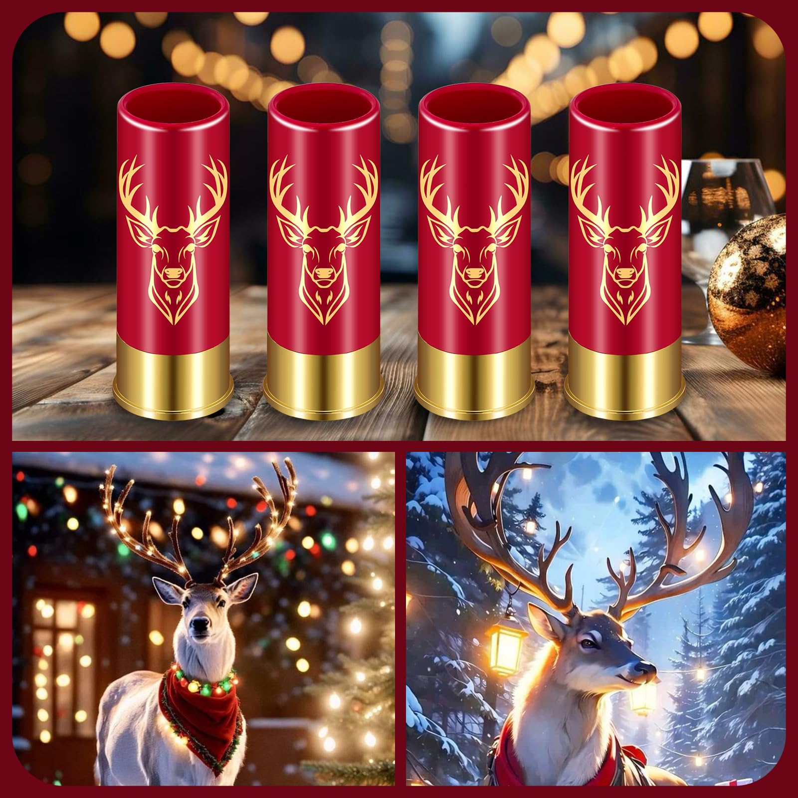 Schnapsgläser mit Hirschkopf, Grosspackung mit Geschenkbox, für Männer und Frauen, Hochzeitsfeier, Vatertag, Geschenke für Jäger, 12 GA Hirschjagd, Kleine Schnapsbecher, 45 ml, Plastik, Schwarz