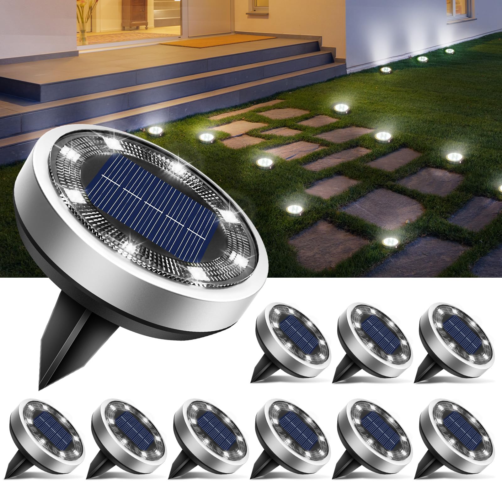 Solar Bodenleuchten Aussen, 8 LED Gartenbeleuchtung Solar Wasserdicht Boden Solarleuchten, Solarlampen für Außen Garten Rasen Auffahrt Gehweg
