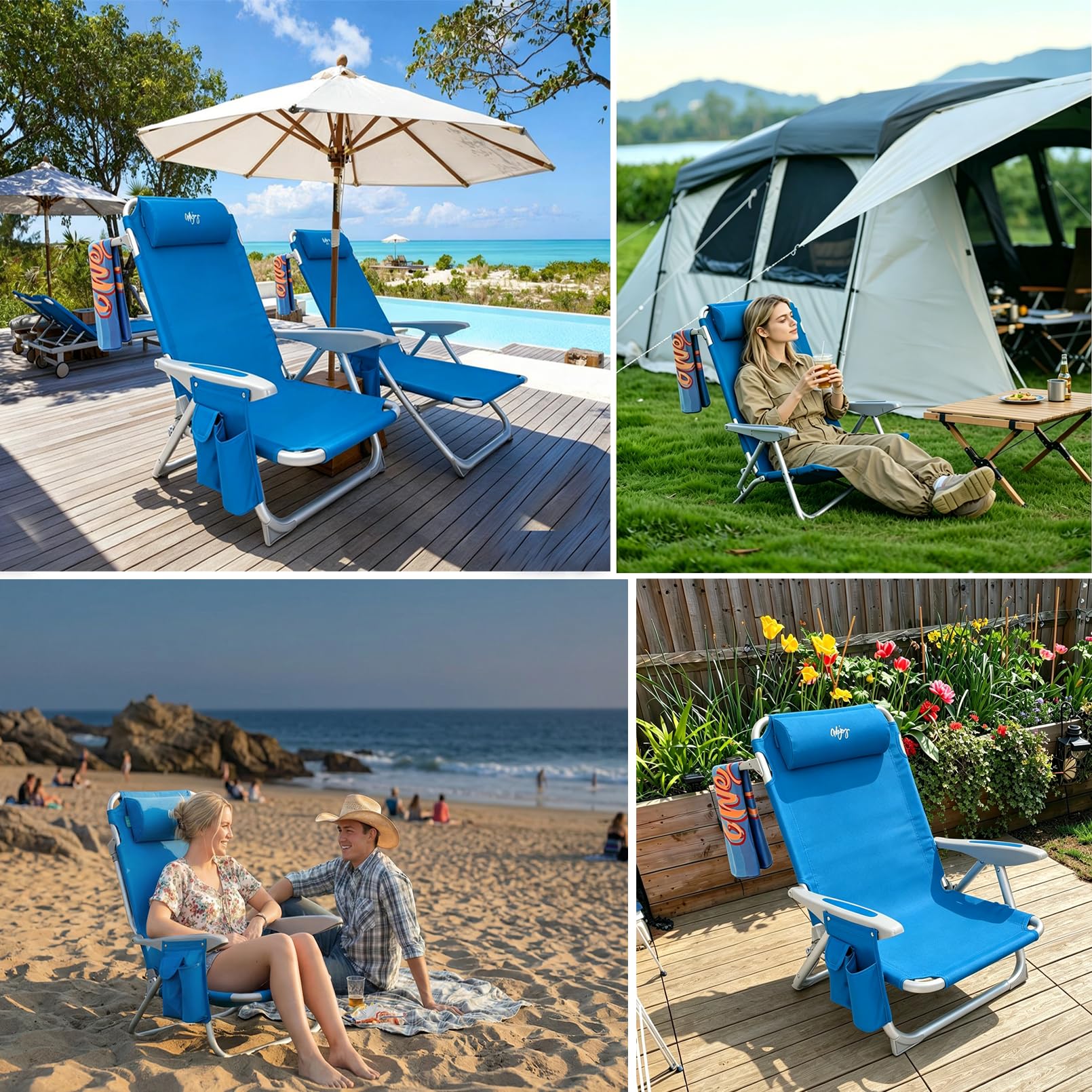 Strandstuhl klappbar Alu Hochlehner Klappstuhl 4 Position Leicht tragbar stabiler Campingstuhl