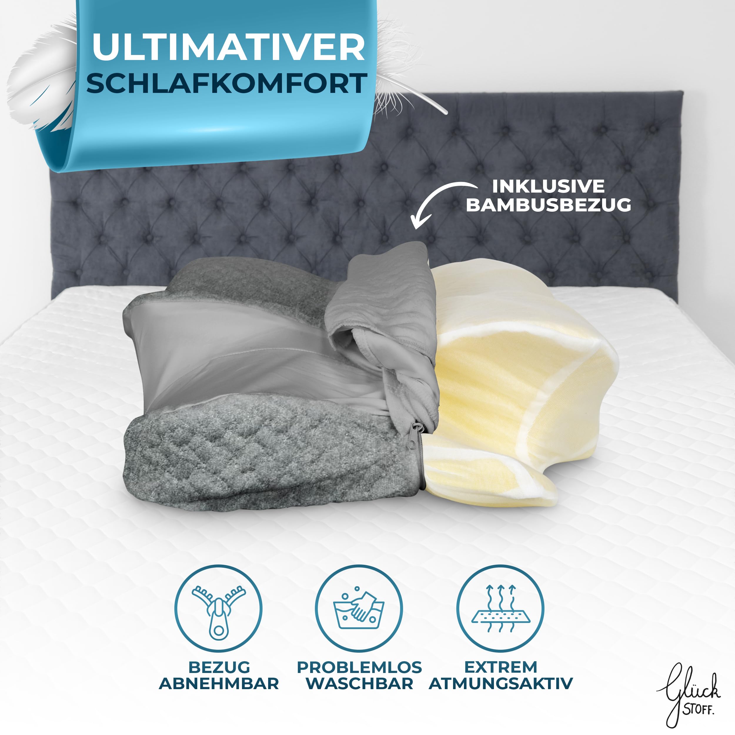 Orthopädisches Kissen (Zertifiziert für alle Schlaftypen) Kopfkissen Nackenschmerzen aus Memory Foam | Nackenstützkissen Ergonomisches Kopf-Kissen Seitenschläferkissen