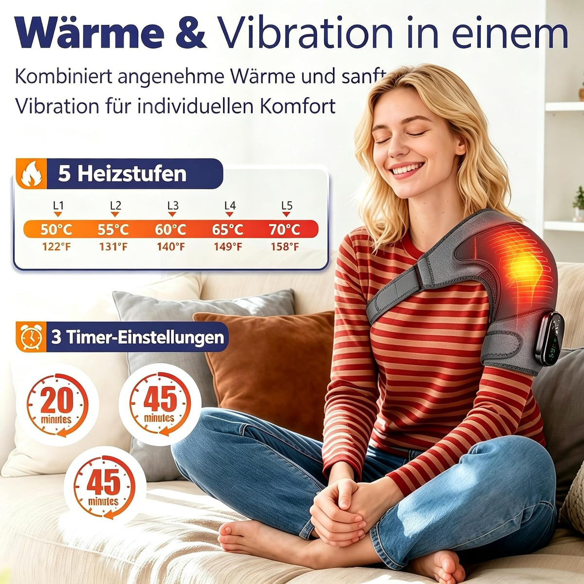 Schulter Massagegerät Kabellos Schulterbandage mit 5 Heizstufen & Vibration