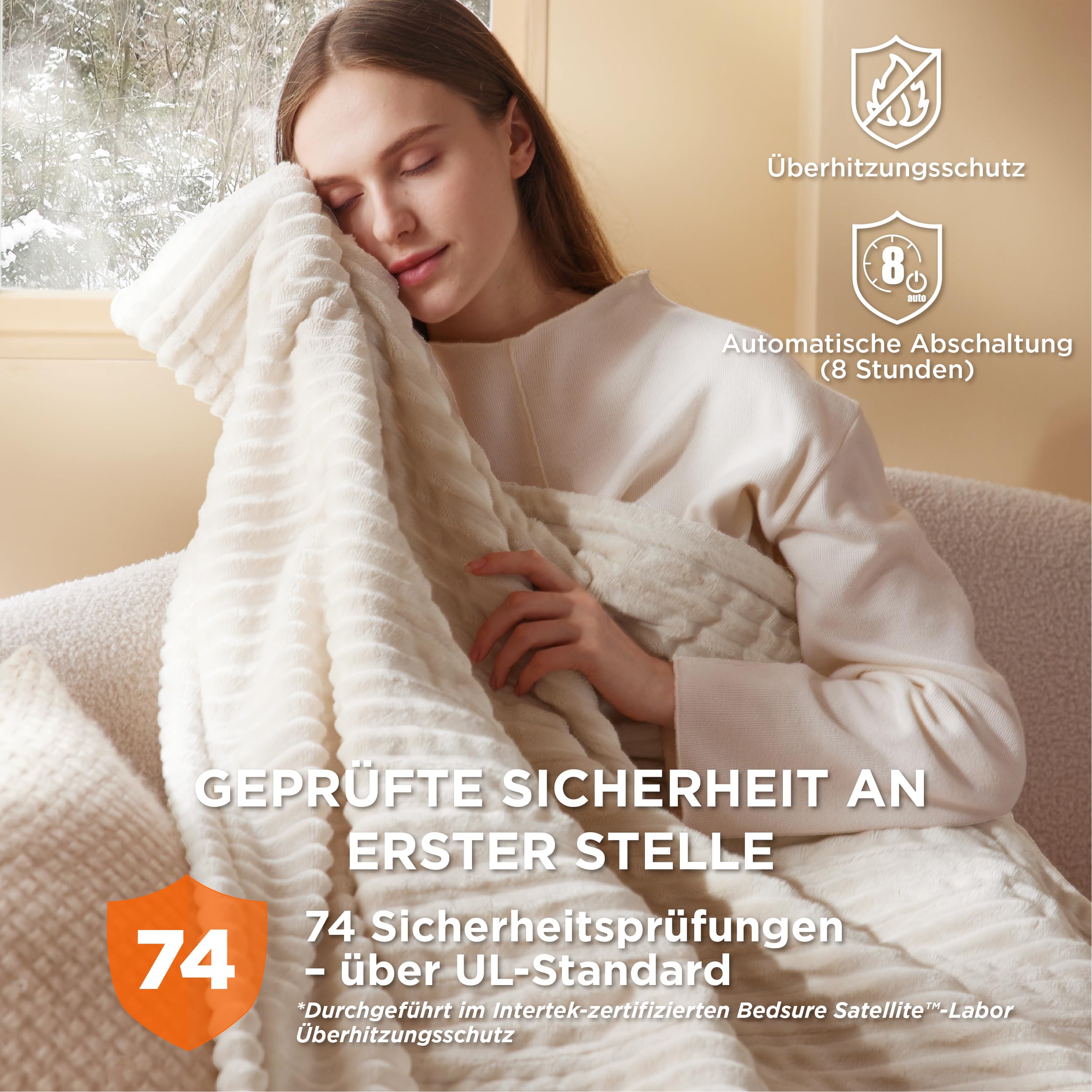 Elektrische Decke mit automatischem Abschalten - Wärmedecke mit 6 Wärmeeinstellungen und 10-Stunden-Timer, bis zu 8 Stunden Überhitzungsschutz, elektrische Kuscheldecke für Zuhause und Büro, 130 x 180 cm