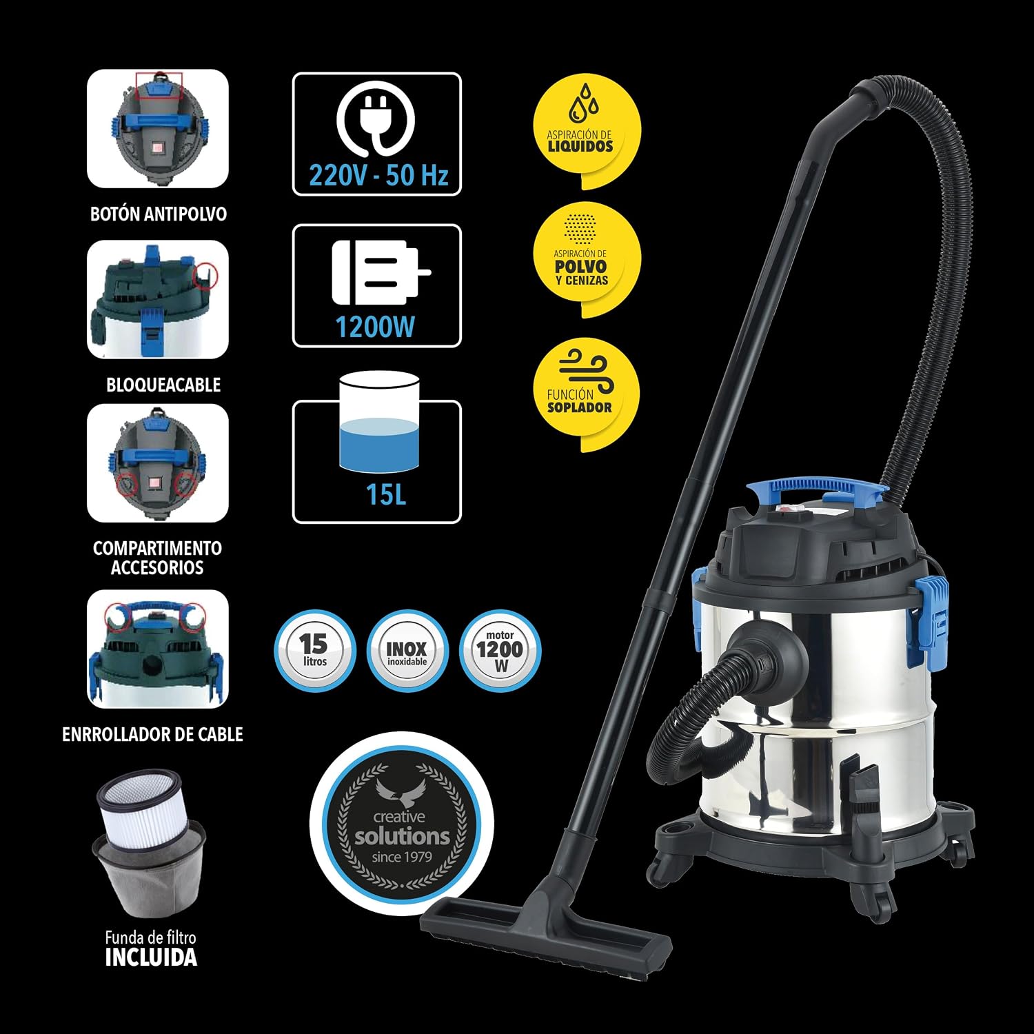 Nass- und Trockensauger 15L mit Blasfunktion 3-in-1