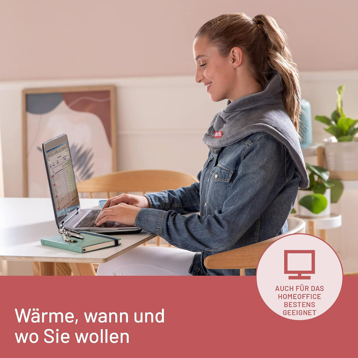 Heizkissen für Hals und Schultern, Wärmekissen 47 x 52 cm, antiallergischer Stoff, 5 Temperaturen, Electro-Block-Sicherheitssystem, schnelles Erhitzen, maschinenwaschbar
