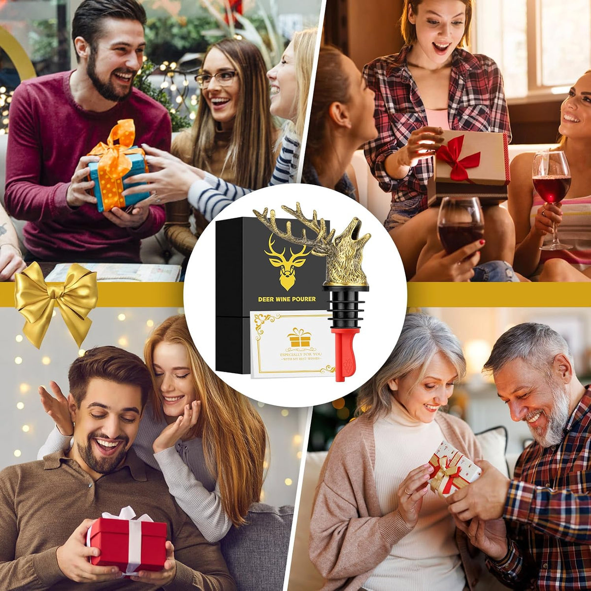 Hirschkopf 2-in-1 Weinflaschenausgießer und Stopper mit Geschenkbox Männer Frauen Jagdgeschenke für Jäger Likörflasche Ausgießer Alkohol Spirituosen Hirsch Wein Geschenke Saver