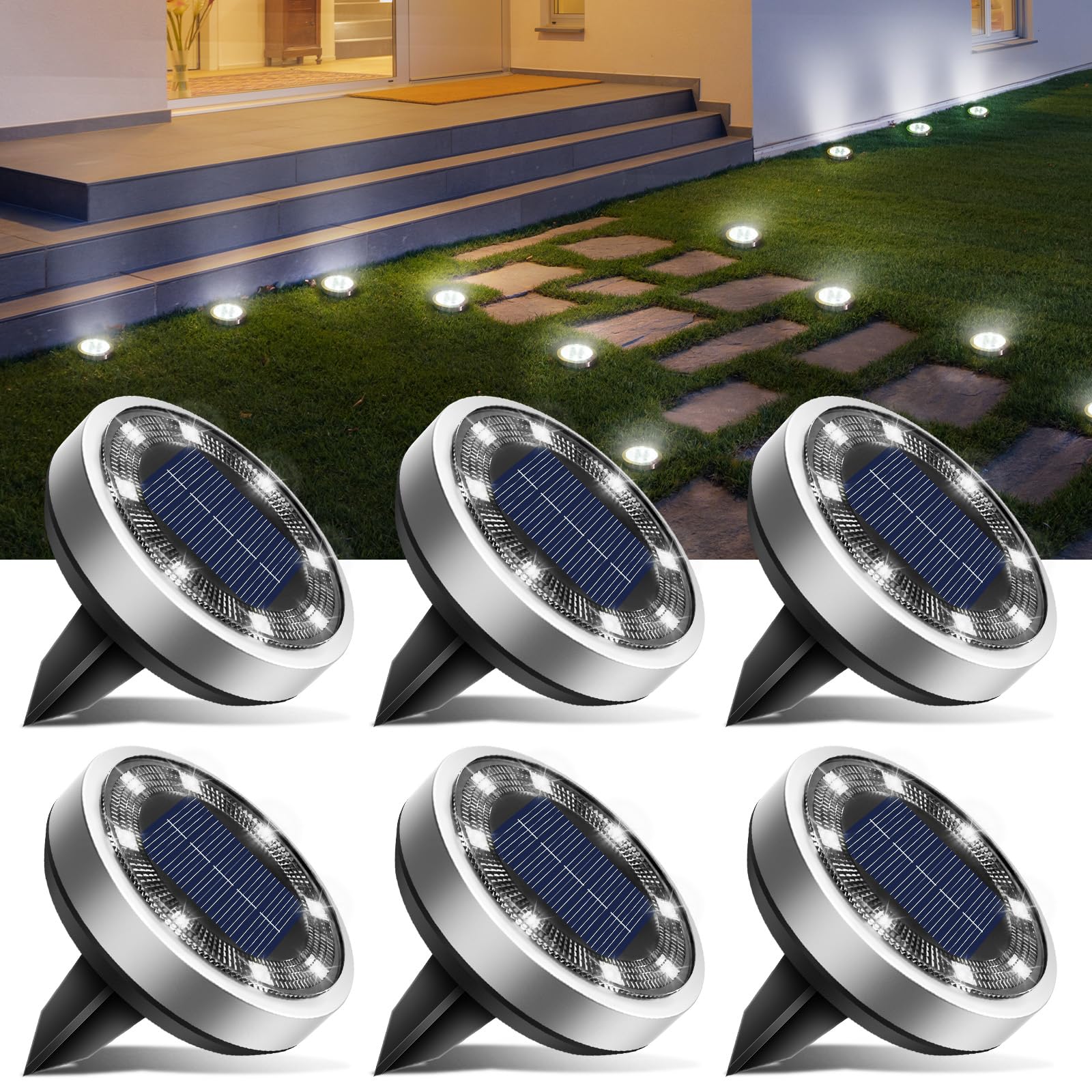 Solar Bodenleuchten Aussen, 8 LED Gartenbeleuchtung Solar Wasserdicht Boden Solarleuchten, Solarlampen für Außen Garten Rasen Auffahrt Gehweg