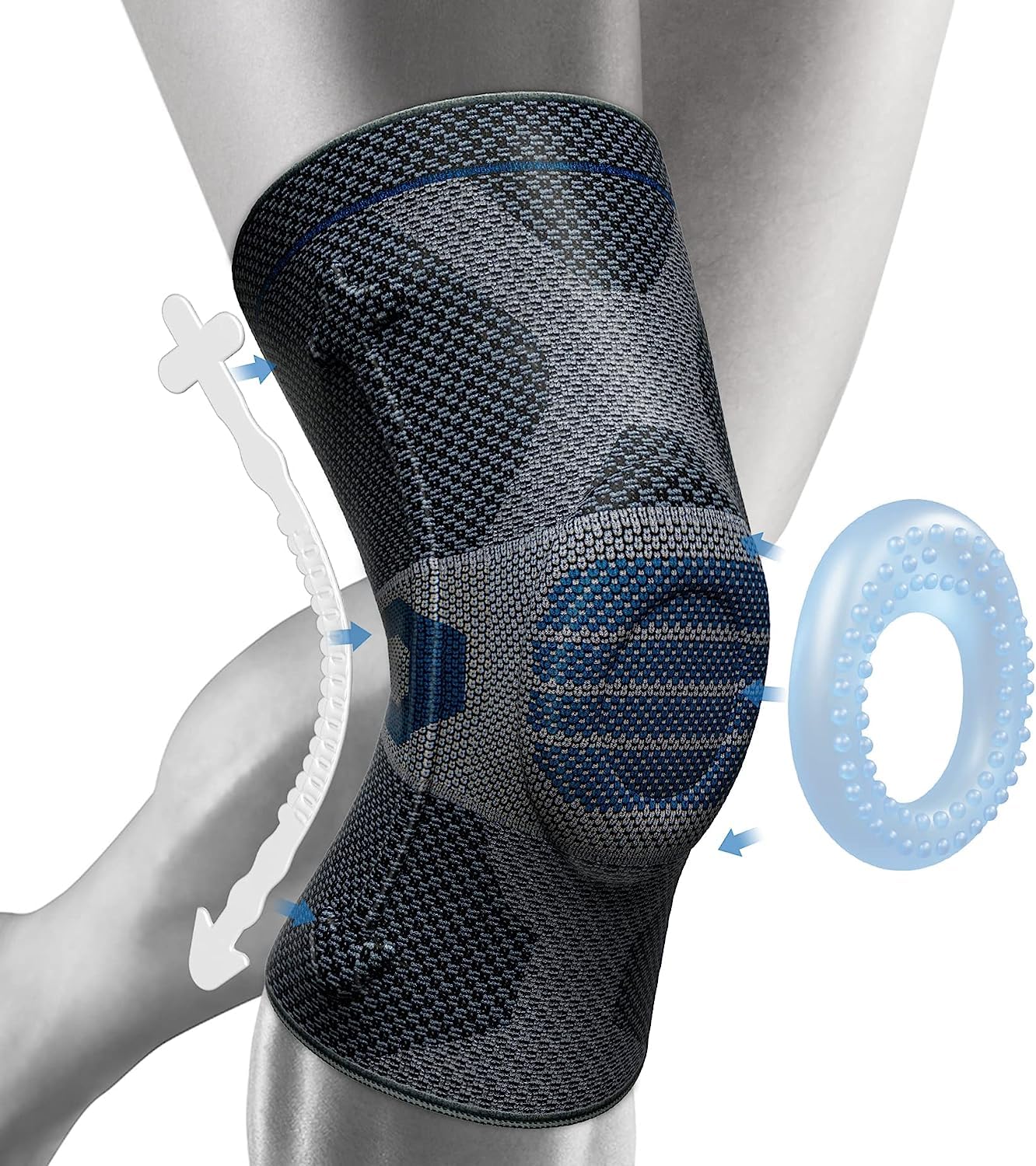 Kniestütze, Komprimierte Kniebandage mit Patella Gel Pads & Feder Seitenstabilisatoren, Medizinischer Knieschützer für Laufen, Meniskusriss, Arthritis, Gelenkschmerzlinderung, ACL, Erholung