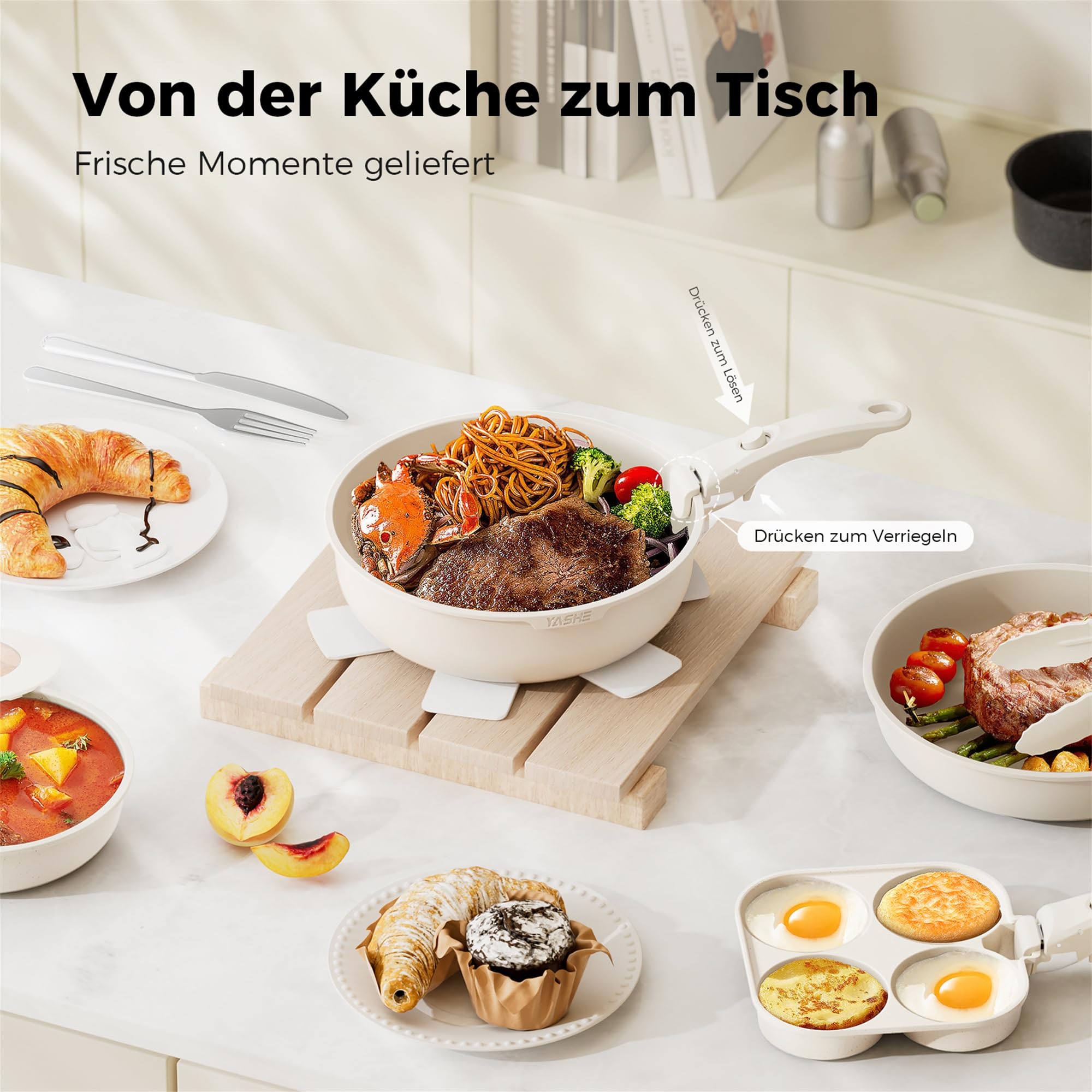 20er Set Kochtopf mit Anti-Haft-Beschichtung, abnehmbare Griffe, geeignet für Induktionskocher, Ofen bis 230 °C, Geschirrspüler sicher / NEU & OVP!