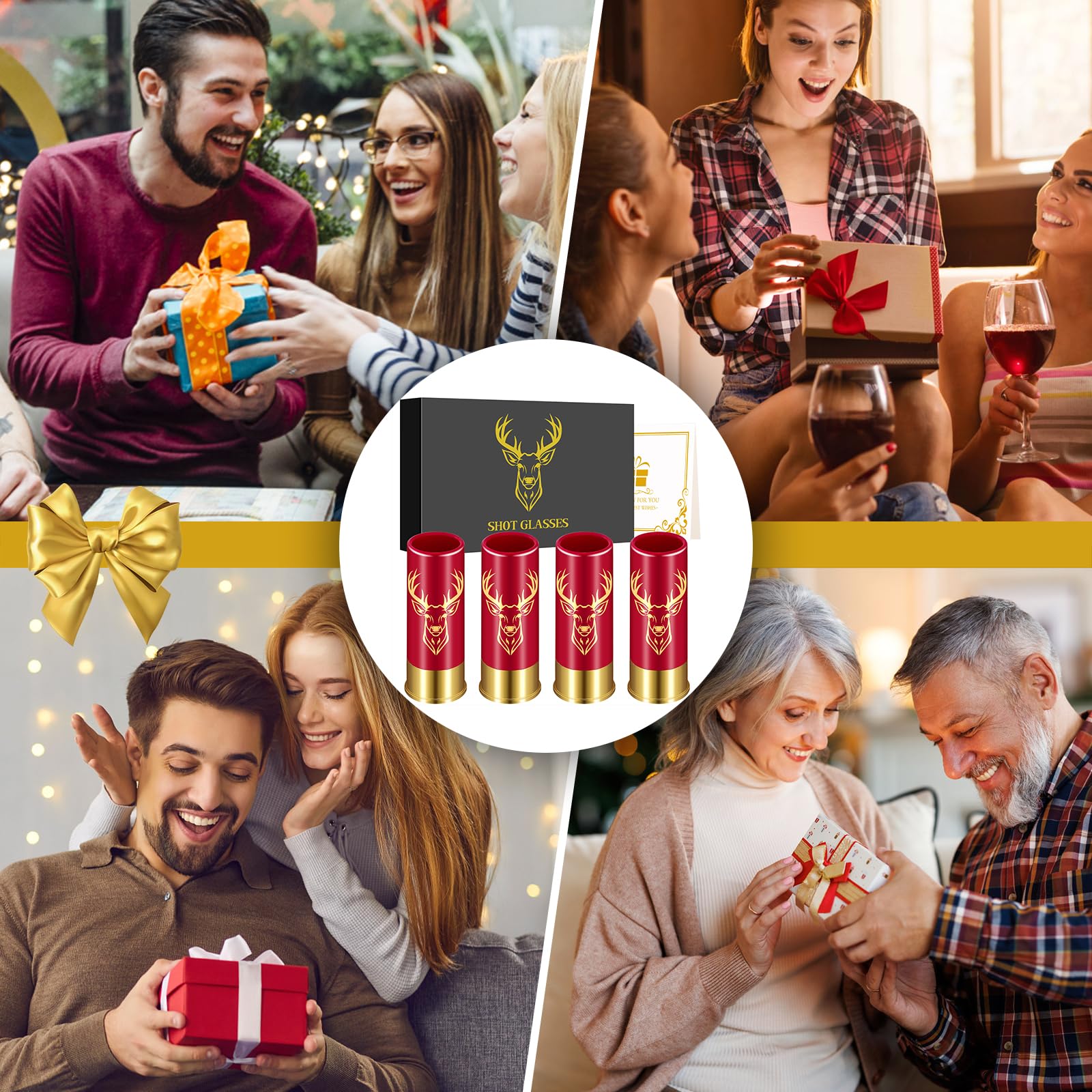 Schnapsgläser mit Hirschkopf, Grosspackung mit Geschenkbox, für Männer und Frauen, Hochzeitsfeier, Vatertag, Geschenke für Jäger, 12 GA Hirschjagd, Kleine Schnapsbecher, 45 ml, Plastik, Schwarz