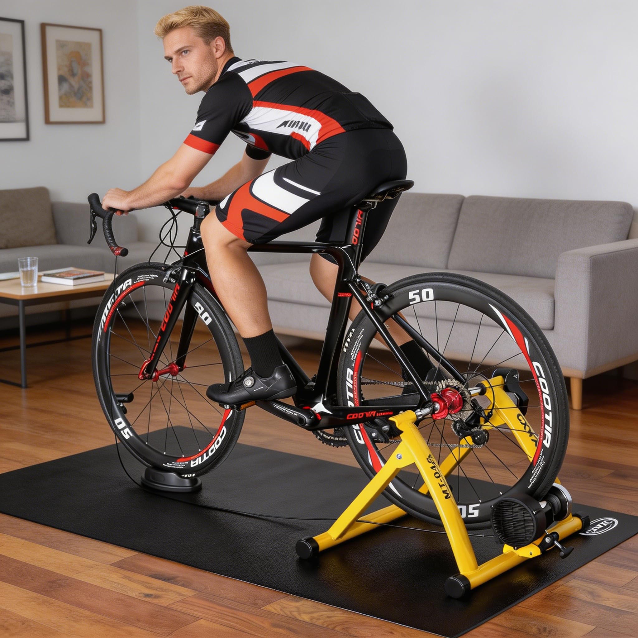 Fahrrad Rollentrainer, Klappbar Stahl Bike Trainer mit Schnellspanner Vorderradunterlage Radtrainer für 26-29 Zoll Fahrradtraining Fahrradfahren Zuhause Indoor